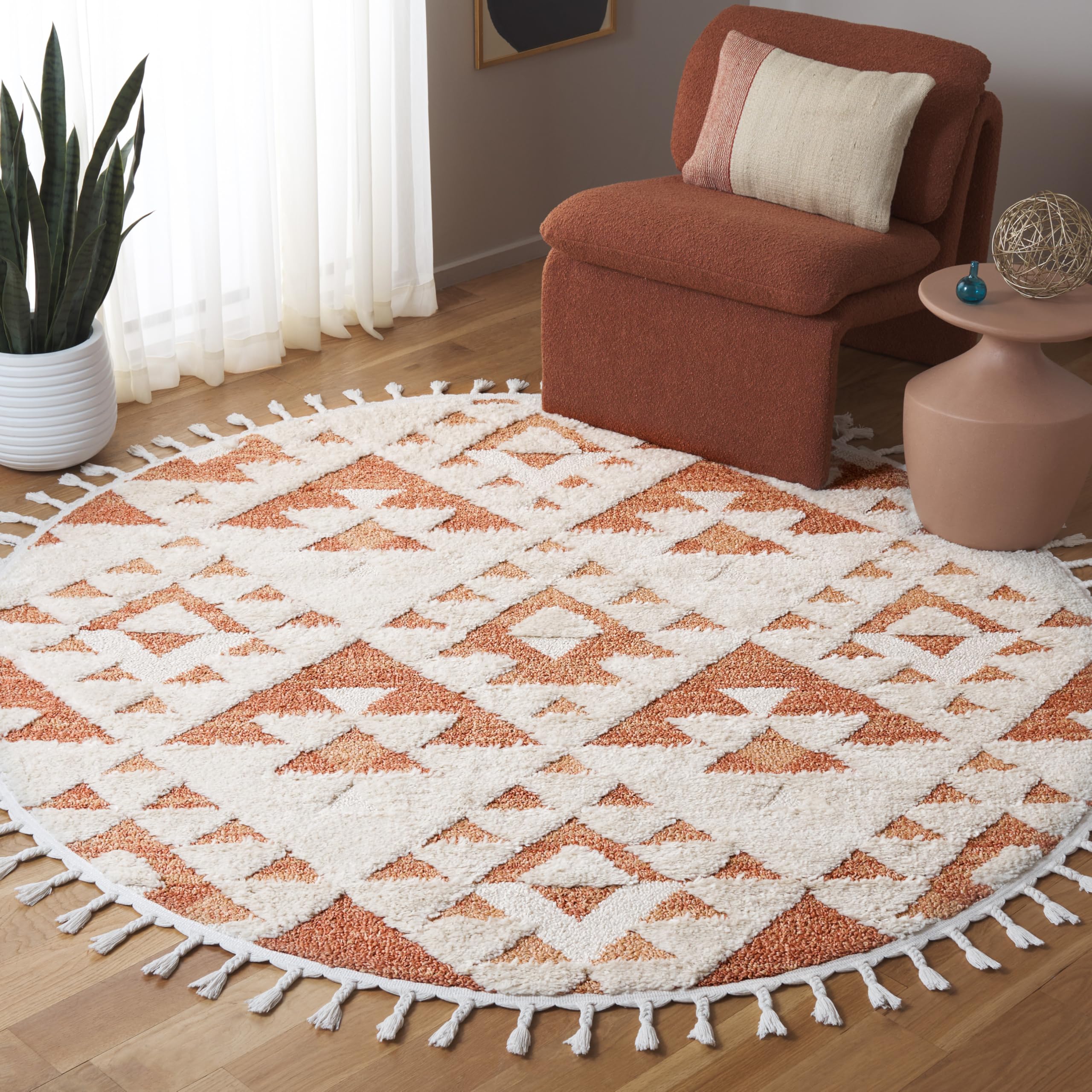 SAFAVIEH Area Rug 3x5 - Moroccan Tassel Shag Collection - Ivory, Non-Shedding & Easy to Clean, Plush High-Low Texture, Ideal for Living Room, Bedroom, Dining Space (MTS688C)