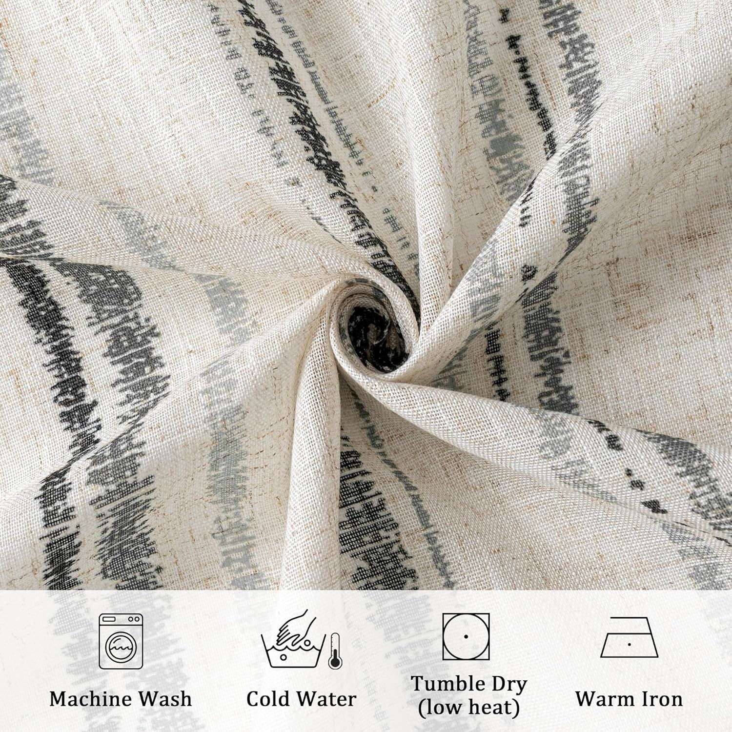 MYSKY HOME Grey Striped Linen Curtains 84 Inches Long Farmhouse Rustic for Bedroom Living Room Light Filtering Ticking Stripe Pinstripe Gray and White Patterned Drapes, Grommet, 2 Panels, 52" Wide