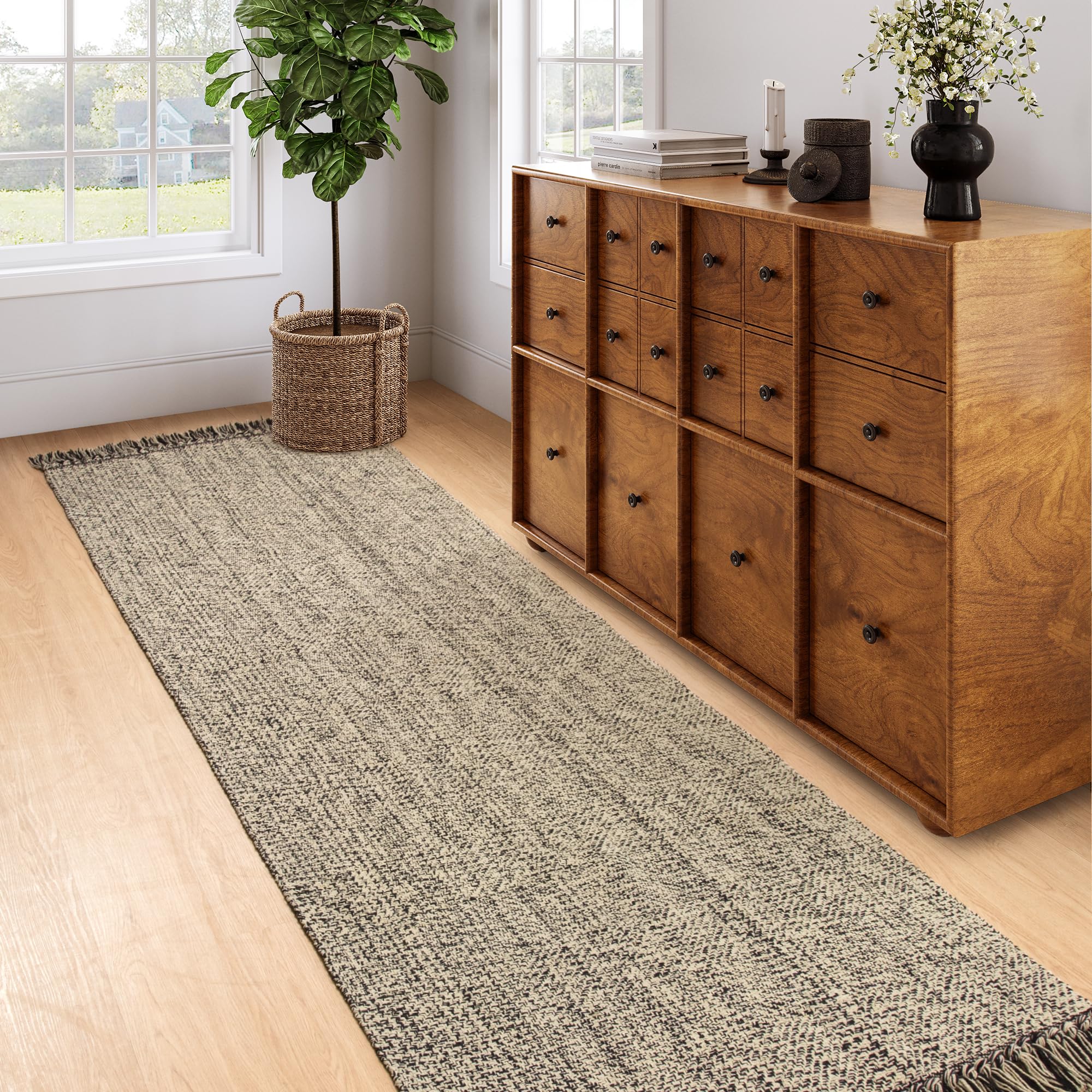 Collive Washable Area Rug 3' x 5', Modern Farmhouse Woven Kitchen Rugs, Tan/Cream Indoor Outddor Mat Braided Throw Carpet for Entryway Bedroom Nursery Laundry Living Room