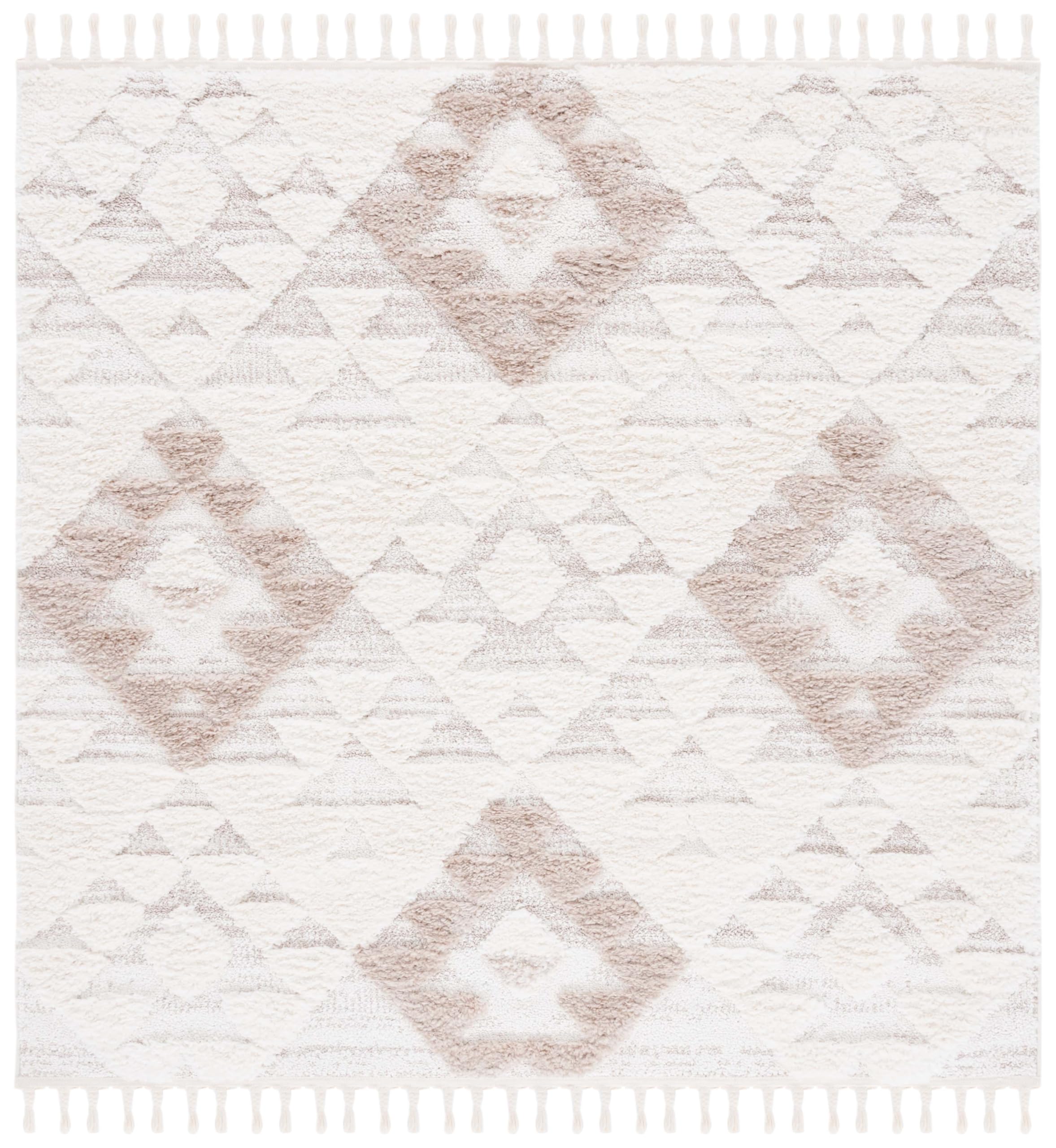SAFAVIEH Area Rug 3x5 - Moroccan Tassel Shag Collection - Ivory, Non-Shedding & Easy to Clean, Plush High-Low Texture, Ideal for Living Room, Bedroom, Dining Space (MTS688C)