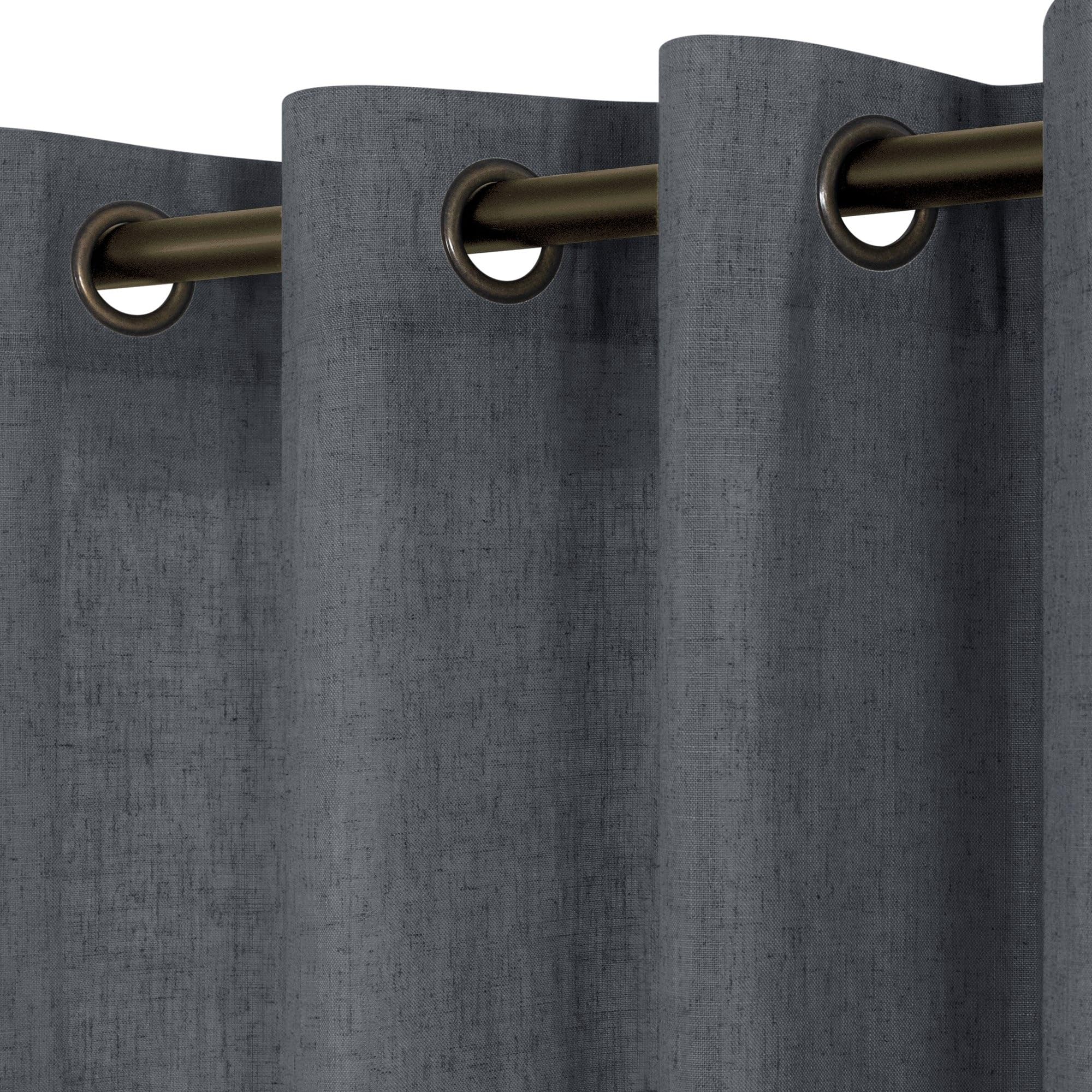 KOUFALL Linen Curtains for Living Room, Bronze Grommet, Semi Sheer Light Filtering Curtains, Neutral Cream Farmhouse Curtain Drapes 84 Inches Long 2 Panels Set