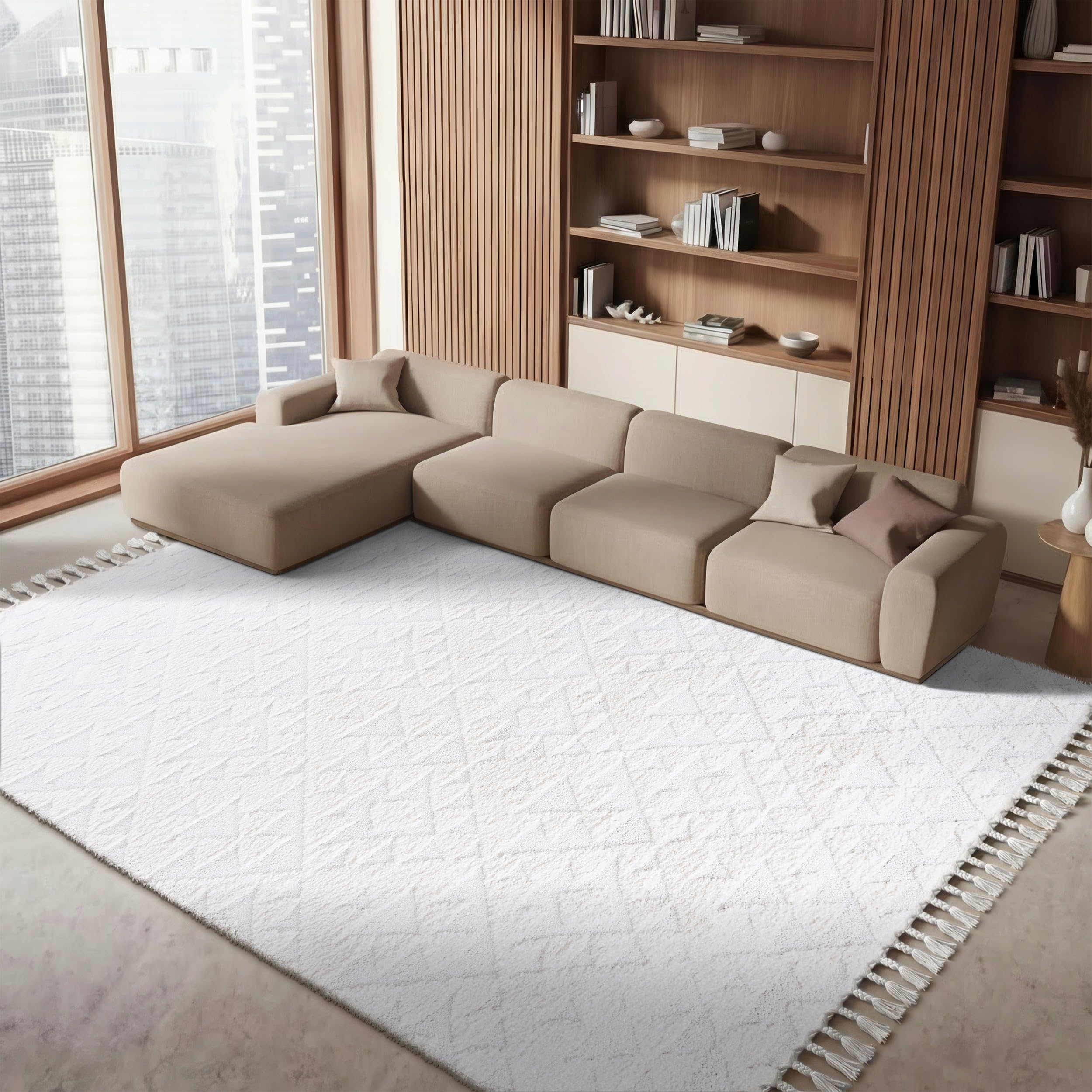 SAFAVIEH Area Rug 3x5 - Moroccan Tassel Shag Collection - Ivory, Non-Shedding & Easy to Clean, Plush High-Low Texture, Ideal for Living Room, Bedroom, Dining Space (MTS688C)