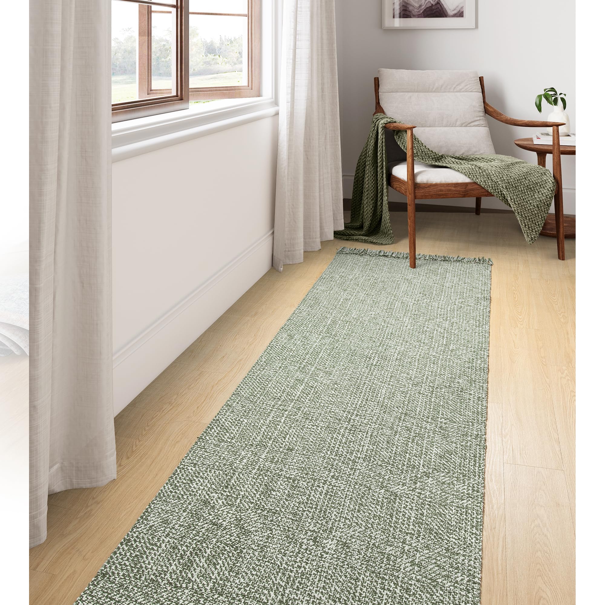 Collive Washable Area Rug 3' x 5', Modern Farmhouse Woven Kitchen Rugs, Tan/Cream Indoor Outddor Mat Braided Throw Carpet for Entryway Bedroom Nursery Laundry Living Room