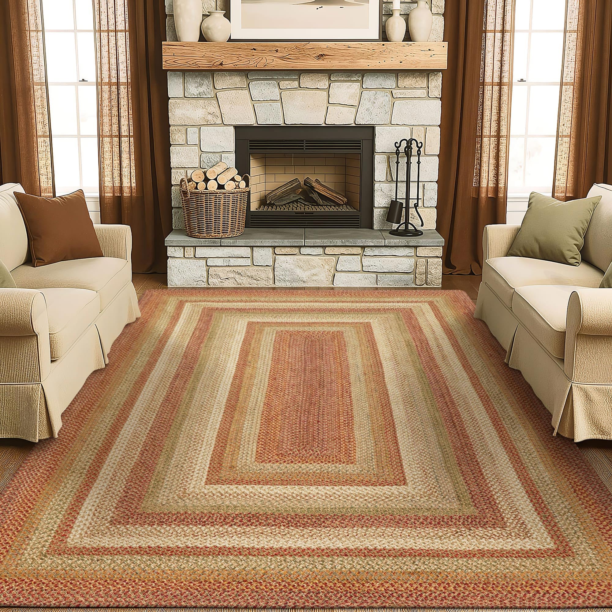 Homespice Gingerbread Black & Brown Braided Rug 20x30 - Jute Braided Kitchen Rugs for Country, Primitive Decor, Reversible, Pet-Friendly, Durable & Easy to Maintain