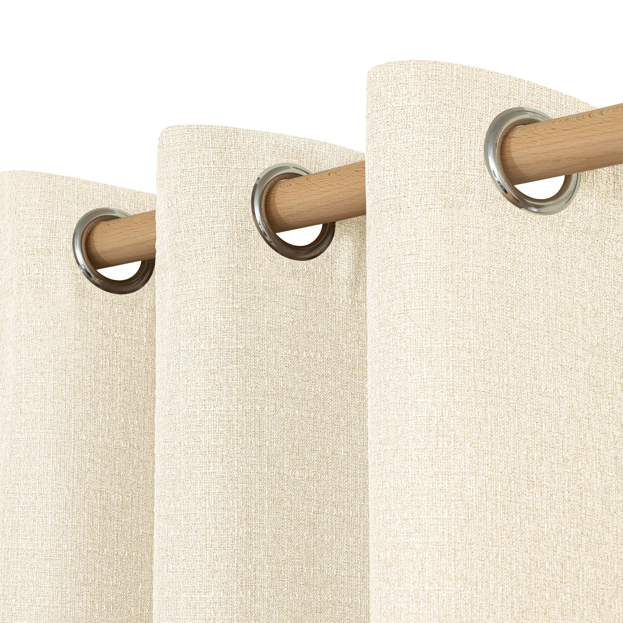 LAMIT Linen Curtains 84 inch Length 2 Panels, Grommet Thick Soft Light Filtering Curtains Privacy Living Room Window Drapes for Bedroom/Farmhouse, W52 x L84, Natural Beige