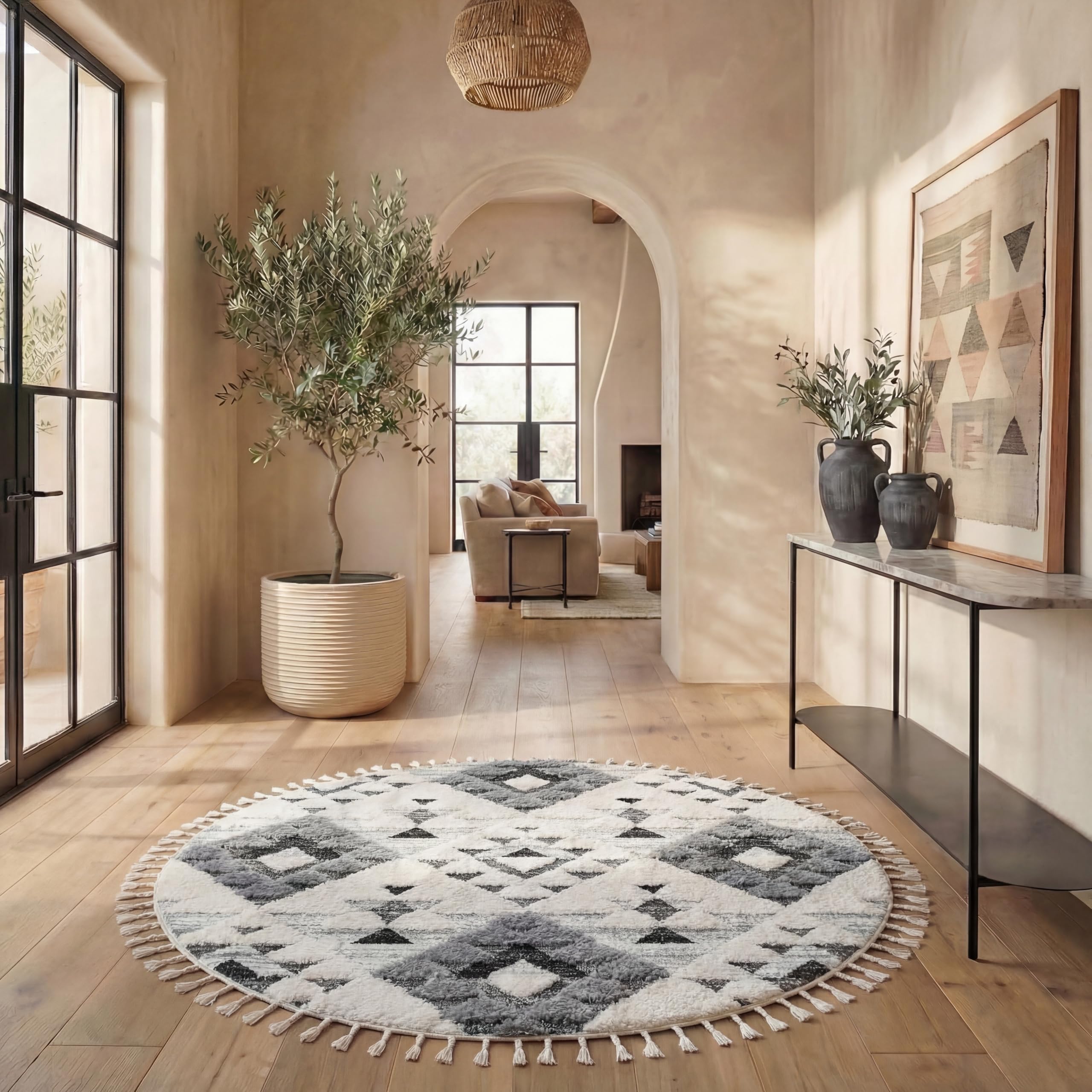 SAFAVIEH Area Rug 3x5 - Moroccan Tassel Shag Collection - Ivory, Non-Shedding & Easy to Clean, Plush High-Low Texture, Ideal for Living Room, Bedroom, Dining Space (MTS688C)