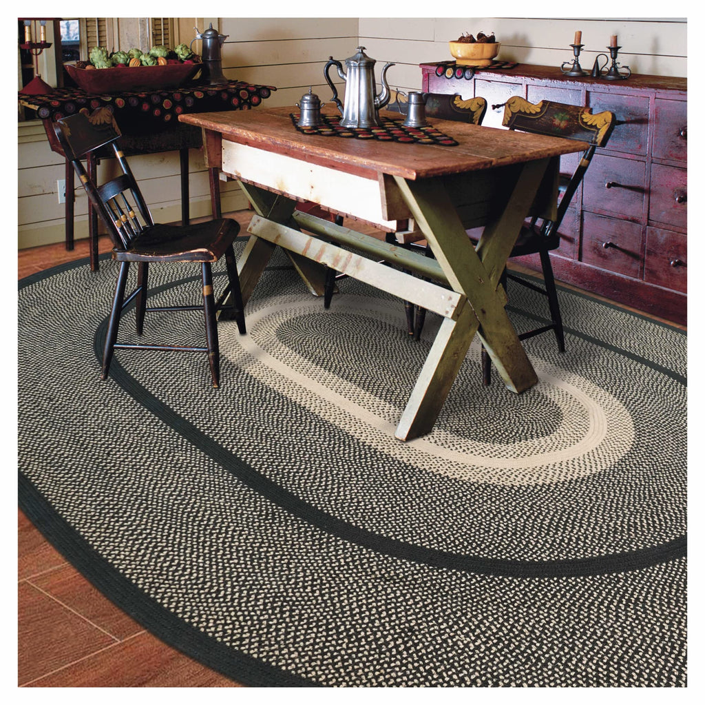 Homespice Gingerbread Black & Brown Braided Rug 20x30 - Jute Braided Kitchen Rugs for Country, Primitive Decor, Reversible, Pet-Friendly, Durable & Easy to Maintain