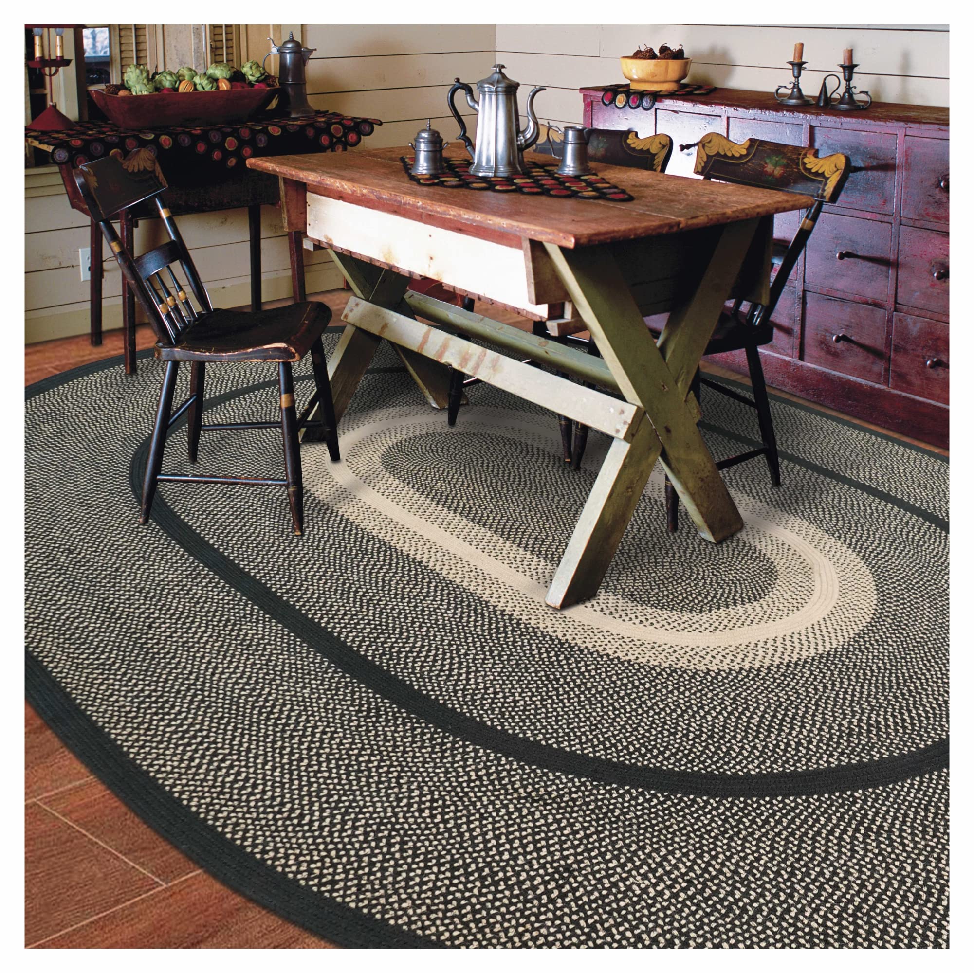 Homespice Gingerbread Black & Brown Braided Rug 20x30 - Jute Braided Kitchen Rugs for Country, Primitive Decor, Reversible, Pet-Friendly, Durable & Easy to Maintain