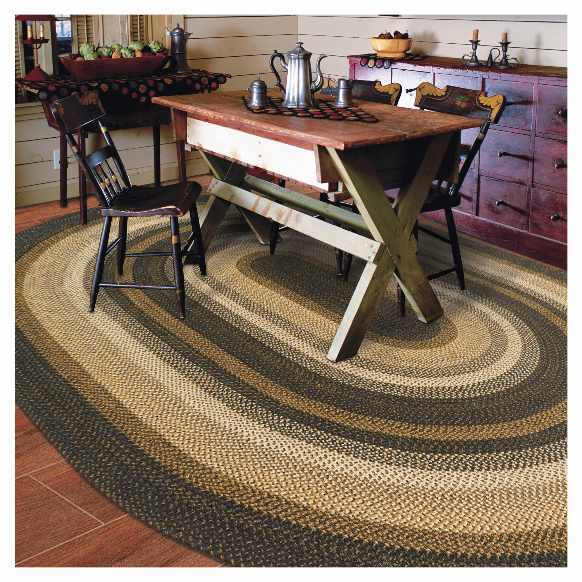 Homespice Gingerbread Black & Brown Braided Rug 20x30 - Jute Braided Kitchen Rugs for Country, Primitive Decor, Reversible, Pet-Friendly, Durable & Easy to Maintain