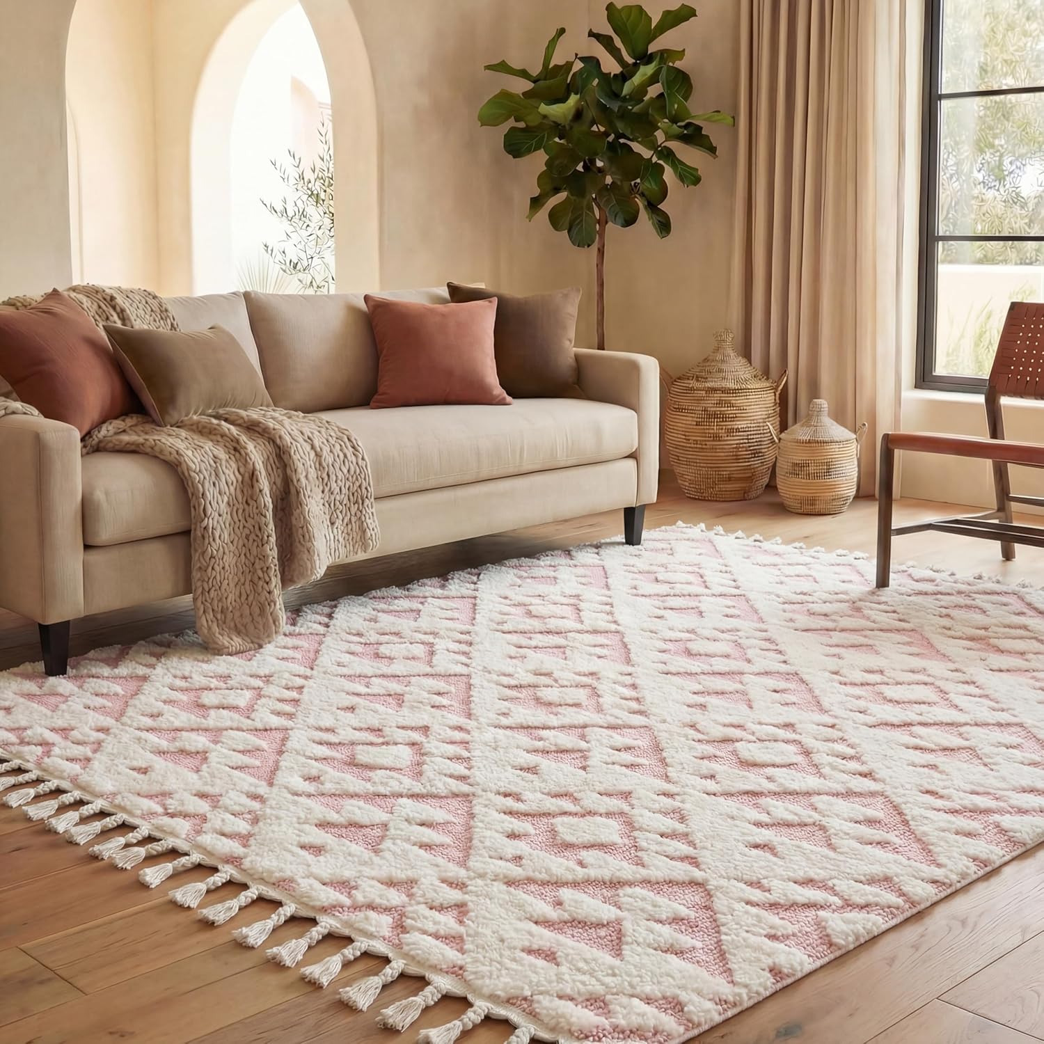 SAFAVIEH Area Rug 3x5 - Moroccan Tassel Shag Collection - Ivory, Non-Shedding & Easy to Clean, Plush High-Low Texture, Ideal for Living Room, Bedroom, Dining Space (MTS688C)