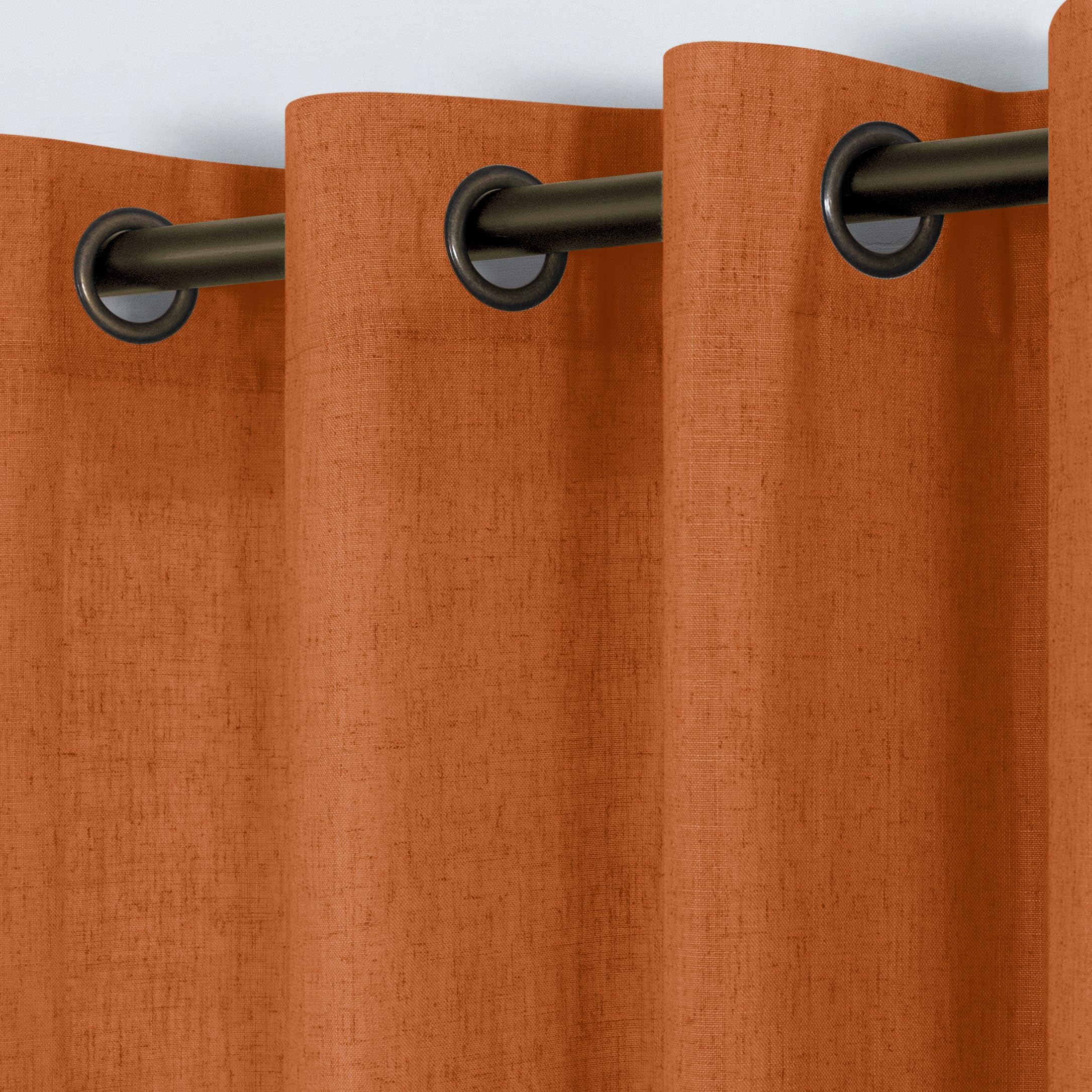 KOUFALL Linen Curtains for Living Room, Bronze Grommet, Semi Sheer Light Filtering Curtains, Neutral Cream Farmhouse Curtain Drapes 84 Inches Long 2 Panels Set