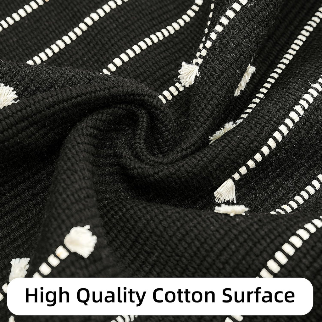 Tritard Washable Runners for Hallways 2x6 Boho Runner Rug with Tassels, Woven Cotton Kitchen Hallway Rug Runner Farmhouse Low Pile Rugs Carpet for Indoor Entryway Bathroom Laundry Bedroom, Black White
