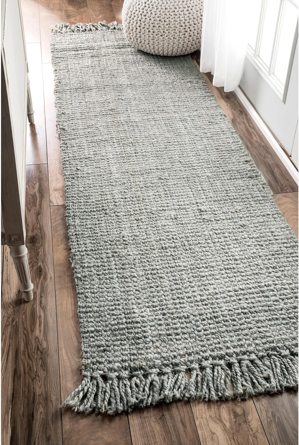 nuLOOM 5x8 Daniela Jute Tassel Hand Woven Area Rug, Off White, Solid Chunky Farmhouse Design, Natural Fiber, For Bedroom, Dining Room, Living Room, Hallway, Office, Entryway