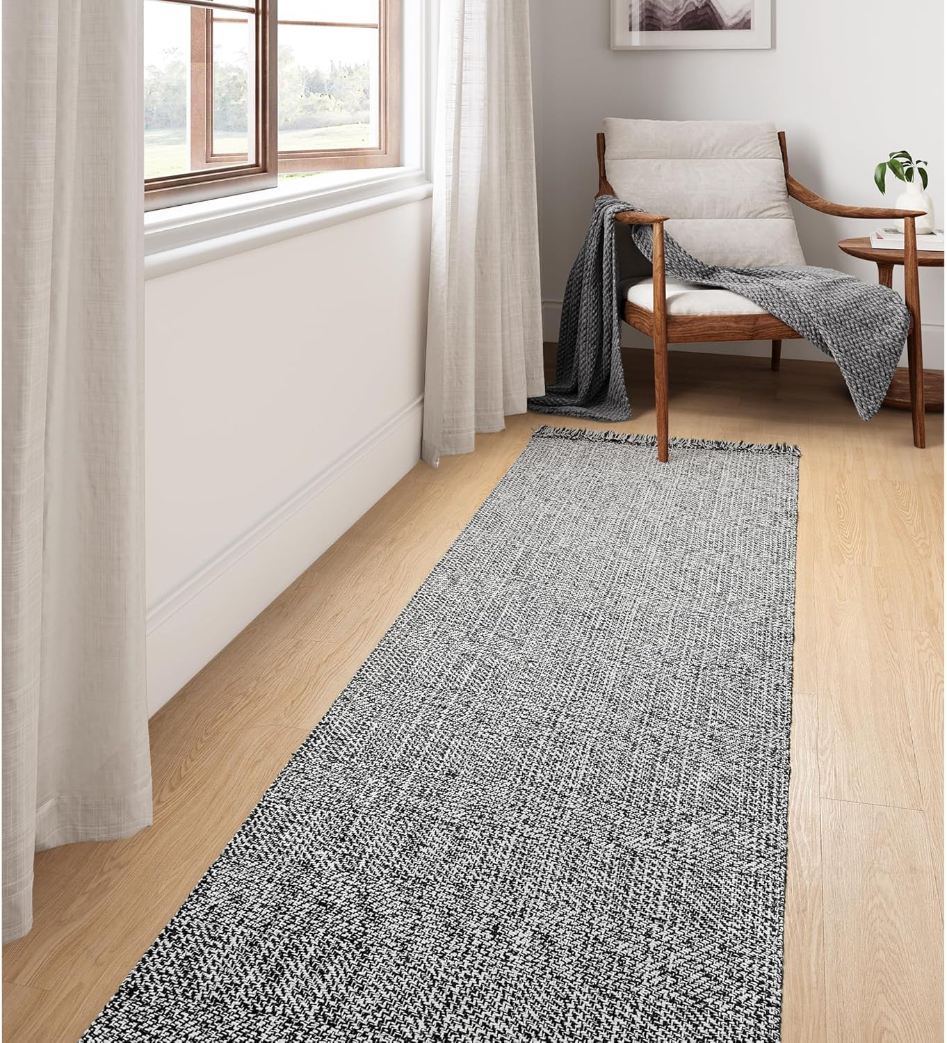 Collive 4x6 Area Rug, Natural/Black Woven Cotton Washable Modern Bedroom Rugs, Boho Dining Room Door Rug Carpet with Tassel for Living Room Nursery Room Office, Outdoor Rug for Patio Hallway Decor