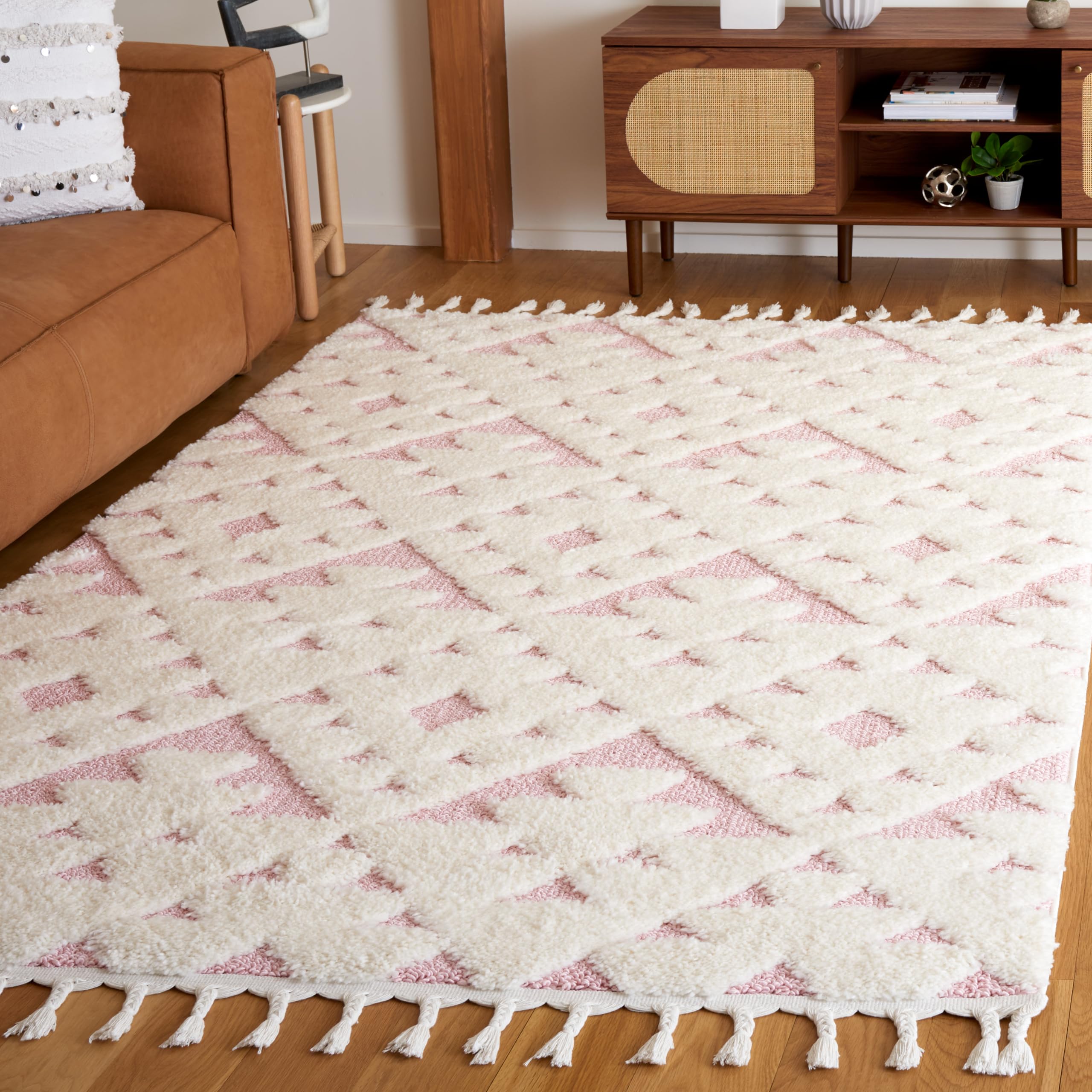 SAFAVIEH Area Rug 3x5 - Moroccan Tassel Shag Collection - Ivory, Non-Shedding & Easy to Clean, Plush High-Low Texture, Ideal for Living Room, Bedroom, Dining Space (MTS688C)