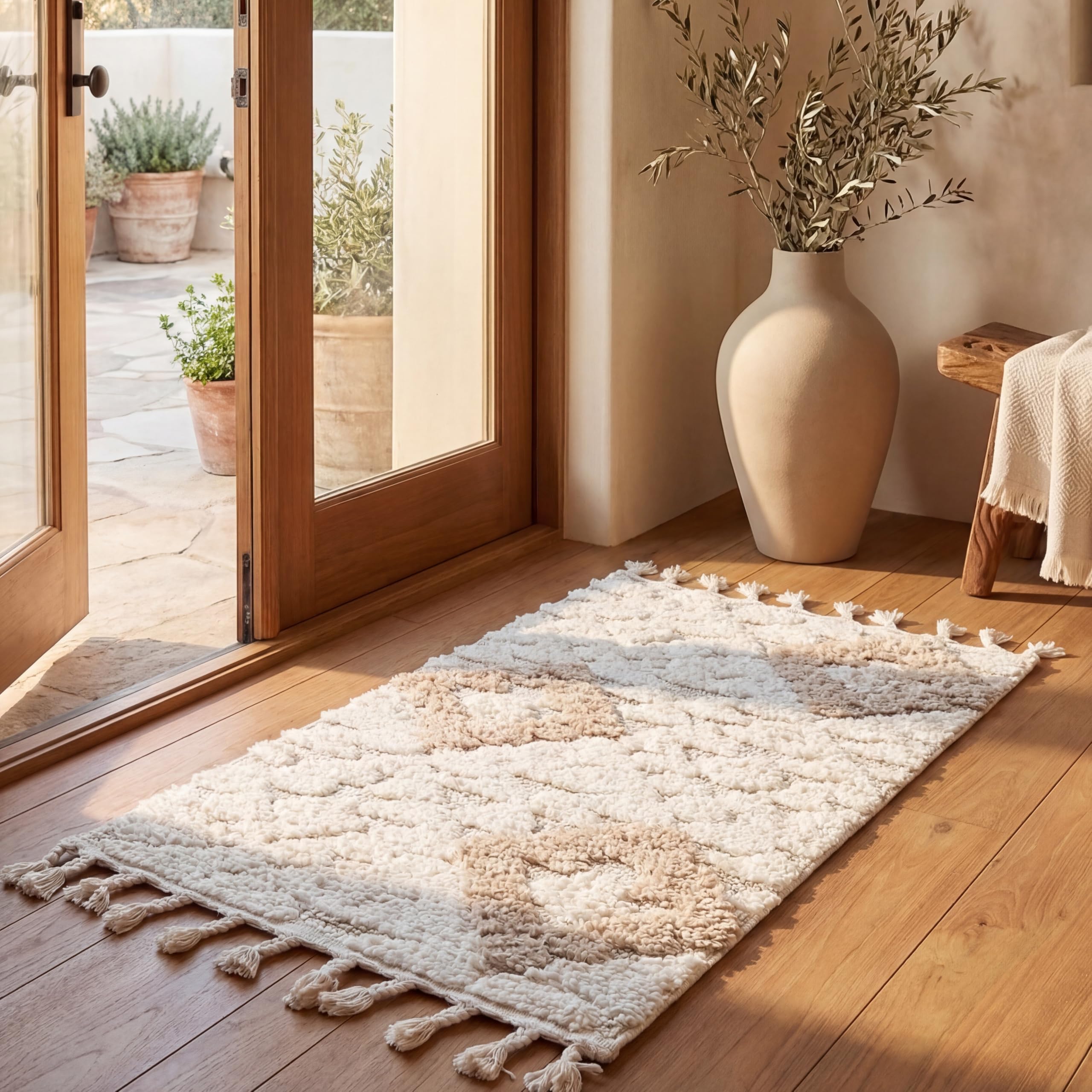 SAFAVIEH Area Rug 3x5 - Moroccan Tassel Shag Collection - Ivory, Non-Shedding & Easy to Clean, Plush High-Low Texture, Ideal for Living Room, Bedroom, Dining Space (MTS688C)