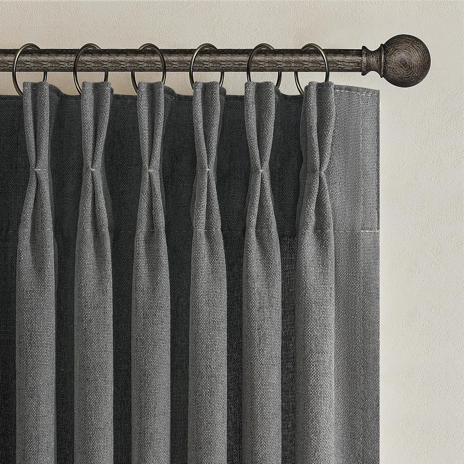 Pinch Pleated Linen Curtains 96 Inches Long for Living Room Bedroom, Light Filtering Boho Window Drape 96 inch 2 Panels Burgs with Hooks&Rings 8ft Cream Birch Sliding Glass Door Sheer Curtain Decor