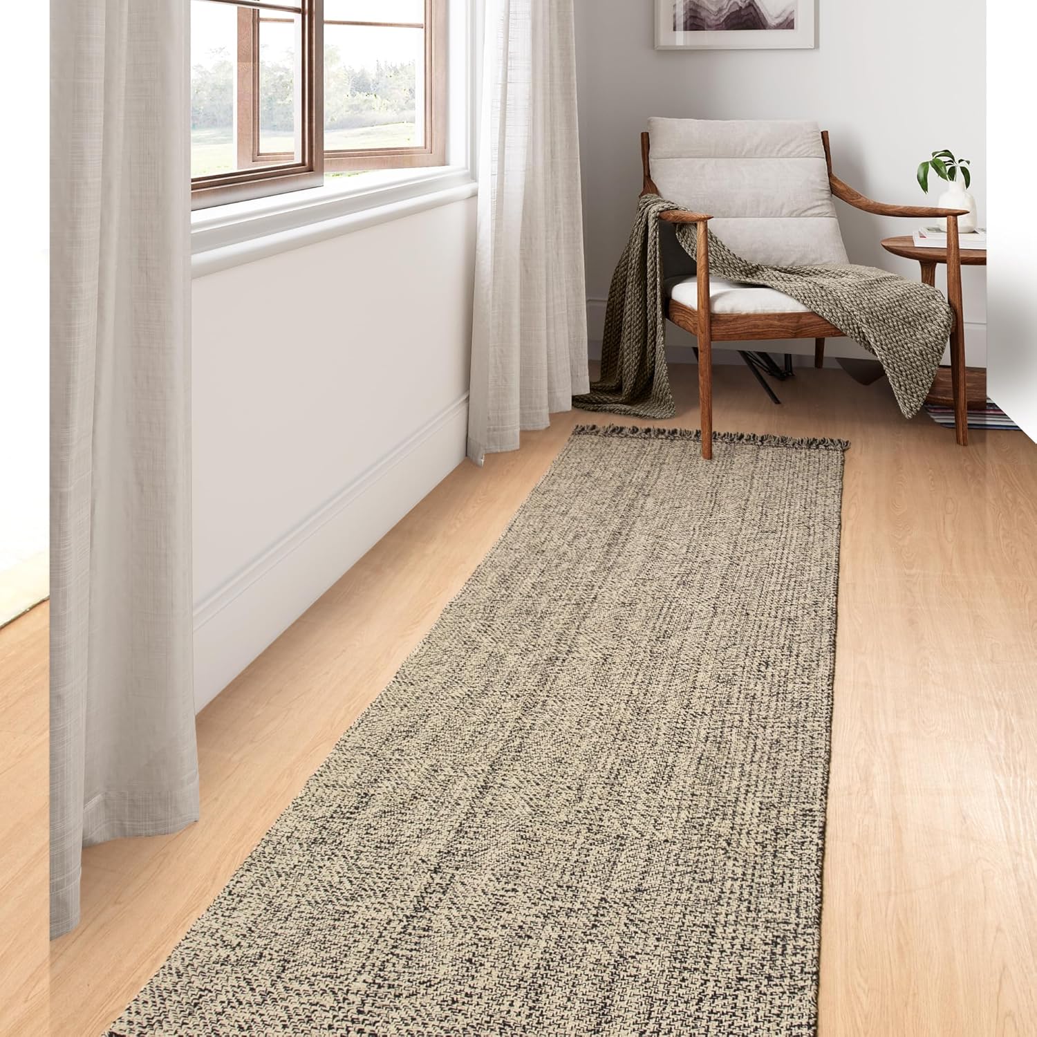 Collive 4x6 Area Rug, Natural/Black Woven Cotton Washable Modern Bedroom Rugs, Boho Dining Room Door Rug Carpet with Tassel for Living Room Nursery Room Office, Outdoor Rug for Patio Hallway Decor