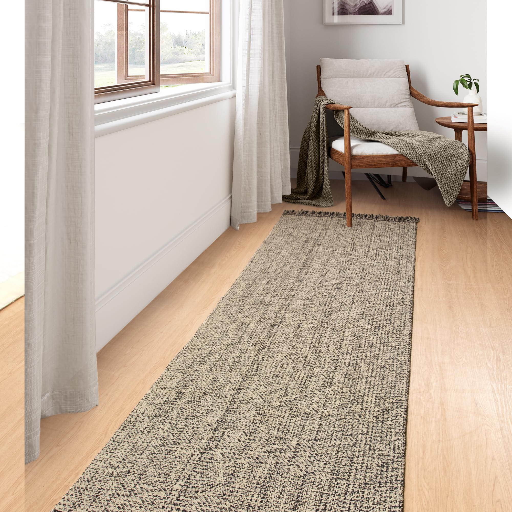 Collive Washable Area Rug 3' x 5', Modern Farmhouse Woven Kitchen Rugs, Tan/Cream Indoor Outddor Mat Braided Throw Carpet for Entryway Bedroom Nursery Laundry Living Room