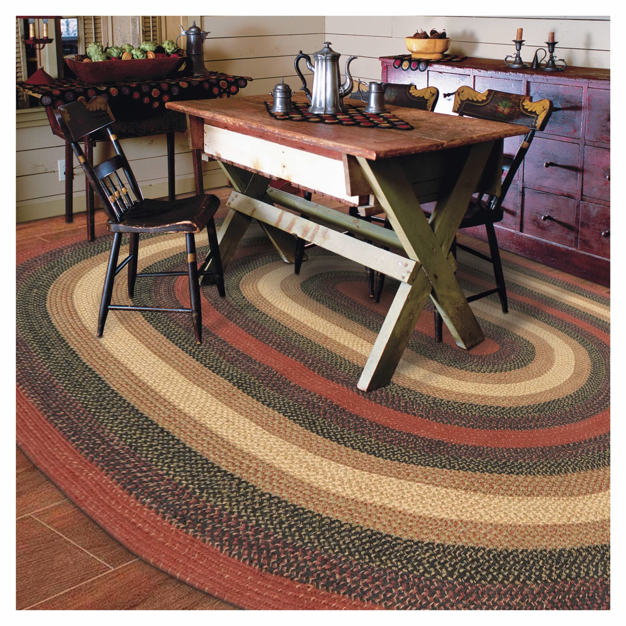 Homespice Gingerbread Black & Brown Braided Rug 20x30 - Jute Braided Kitchen Rugs for Country, Primitive Decor, Reversible, Pet-Friendly, Durable & Easy to Maintain