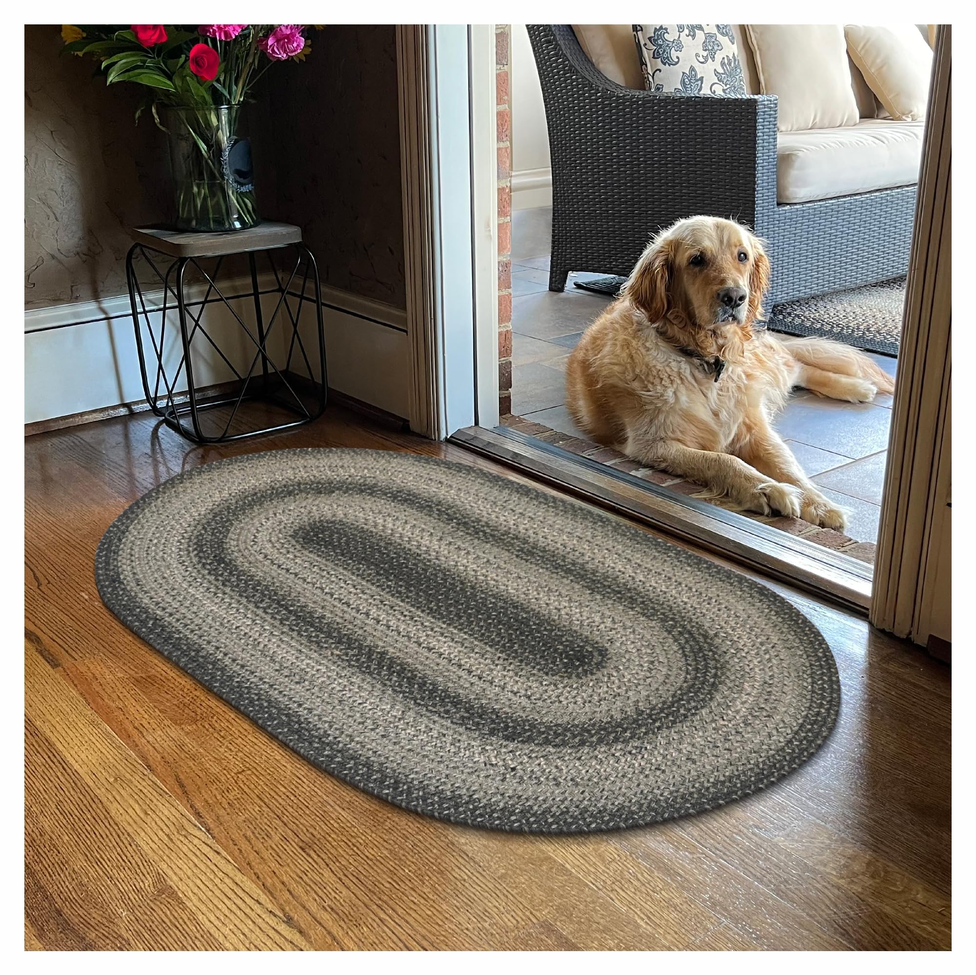 Homespice Gingerbread Black & Brown Braided Rug 20x30 - Jute Braided Kitchen Rugs for Country, Primitive Decor, Reversible, Pet-Friendly, Durable & Easy to Maintain