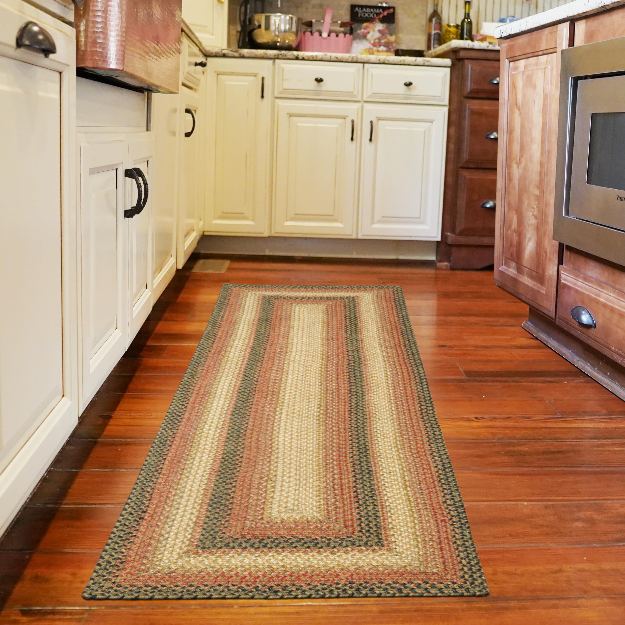 Homespice Gingerbread Black & Brown Braided Rug 20x30 - Jute Braided Kitchen Rugs for Country, Primitive Decor, Reversible, Pet-Friendly, Durable & Easy to Maintain