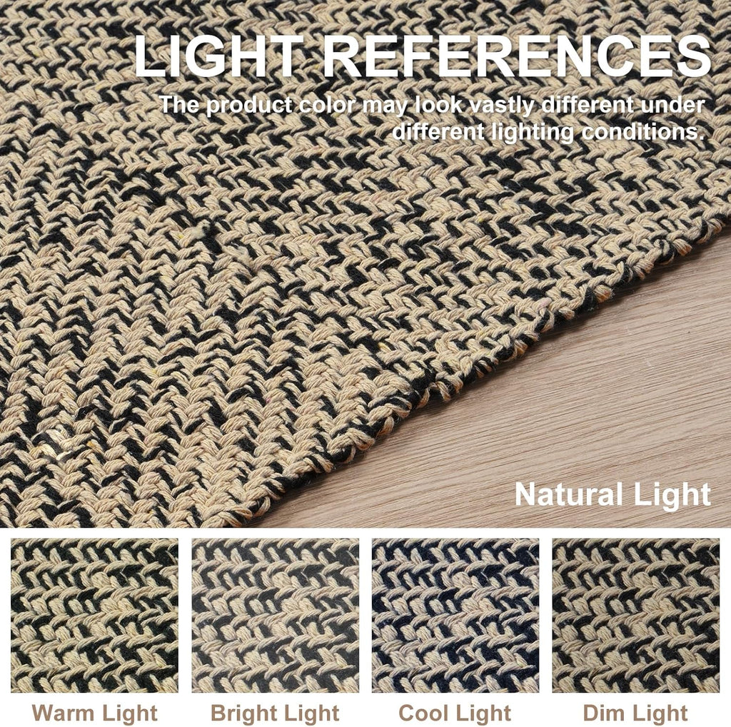 Collive 4x6 Area Rug, Natural/Black Woven Cotton Washable Modern Bedroom Rugs, Boho Dining Room Door Rug Carpet with Tassel for Living Room Nursery Room Office, Outdoor Rug for Patio Hallway Decor