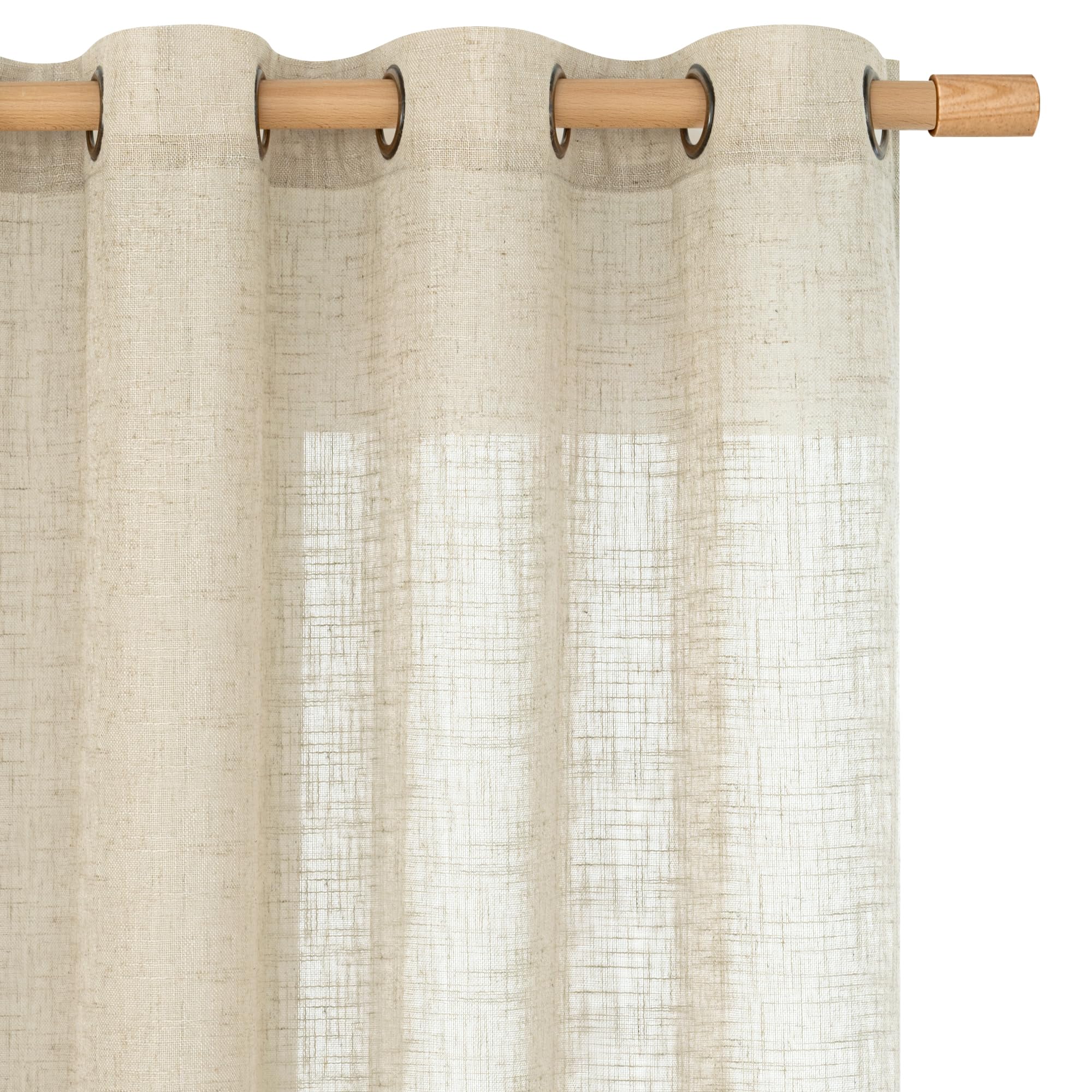LAMIT Natural Ivory Linen Semi Sheer Curtains 84 inch Length, Cream Light Filtering Soft Thick Neutral Living Room Drapes with Bronze Grommet for Bedroom/Farmhouse, 2 Panels, 52 x 84 Inch