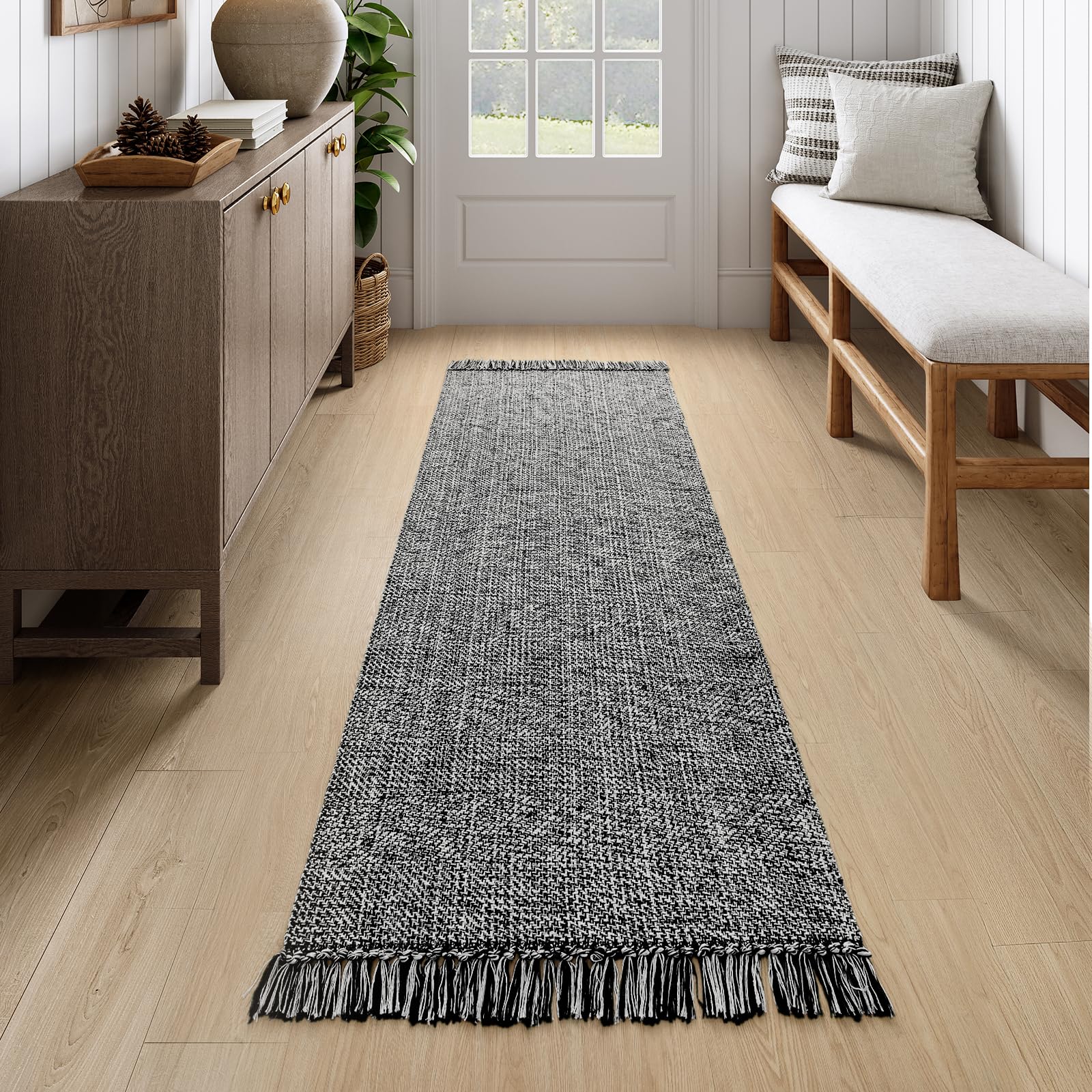 Collive Washable Area Rug 3' x 5', Modern Farmhouse Woven Kitchen Rugs, Tan/Cream Indoor Outddor Mat Braided Throw Carpet for Entryway Bedroom Nursery Laundry Living Room