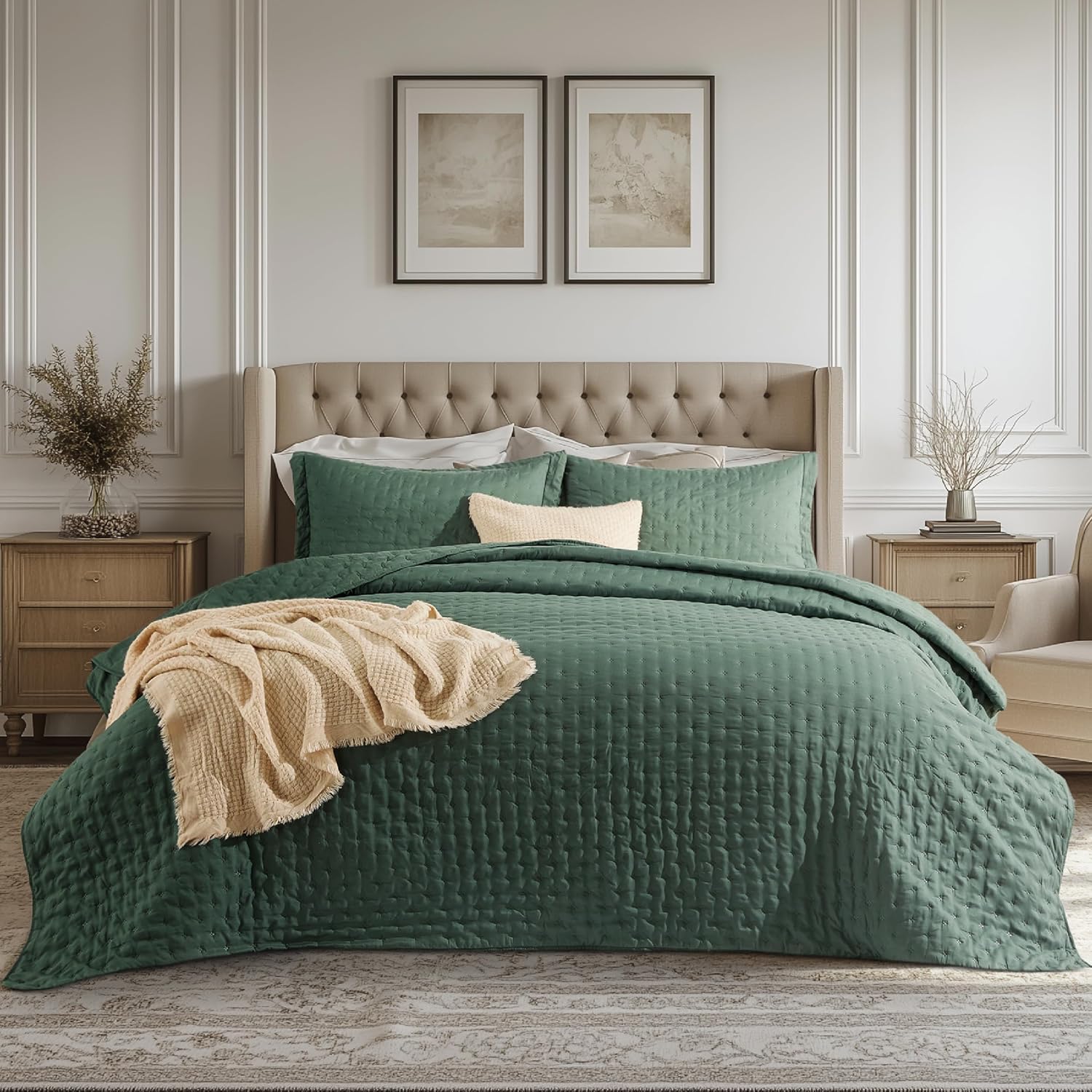 Bedsure Quilts Queen Size - Linen Bedspread Queen Size & Lightweight Comforter, Modern Farmhouse Coverlet with Clover Pattern, Ultra Soft All-Season Bedding, 90 x 96 Inches | Stitch-Free Quilting, Ultra Soft, Lightweight, Machine Washable, Pet-Friendly