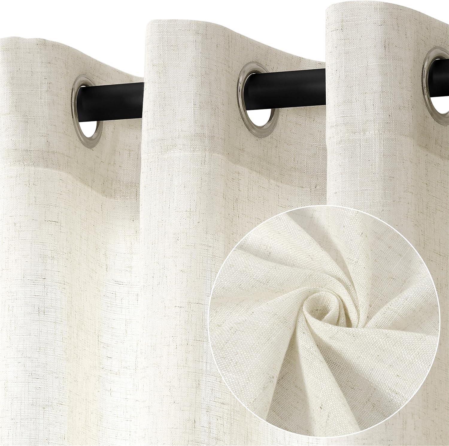 Natural Cream Linen Curtains 84 Inch Length 2 Panels for Living Room Bedroom, Light Filtering Sheer Curtains 84 Inches, Modern Farmhouse Grommet Semi Sheer Soft Privacy Drapes