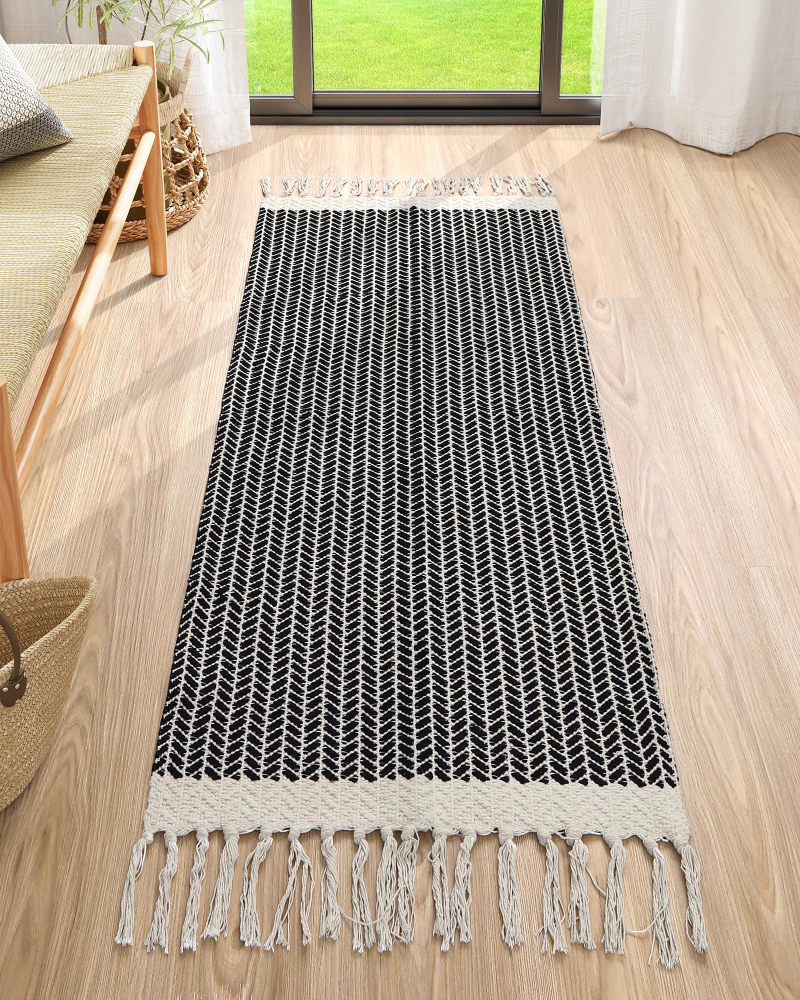 Lahome Belle Boho Rugs for Bedroom, 3x5 Bathroom Rug Lightweight Farmhouse Woven Area Rug with Tassels, Throw Rugs Washable Kitchen Rug Non Shedding Indoor Door Mats for Entryway Living Room, Khaki