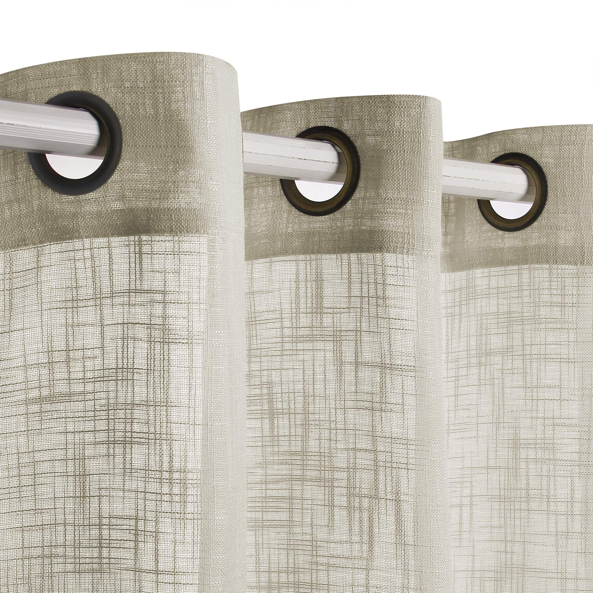 VOILYBIRD Palma Natural Linen Blended Sheer Curtains 84 Inches Long Bronze Grommet for Bedroom (Natural, 52" W x 84" L, 2 Panels)