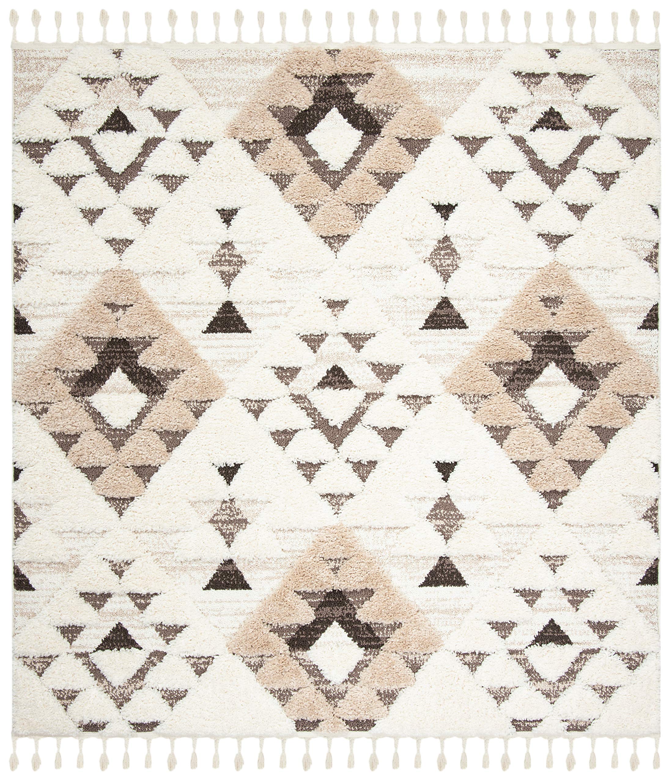SAFAVIEH Area Rug 3x5 - Moroccan Tassel Shag Collection - Ivory, Non-Shedding & Easy to Clean, Plush High-Low Texture, Ideal for Living Room, Bedroom, Dining Space (MTS688C)