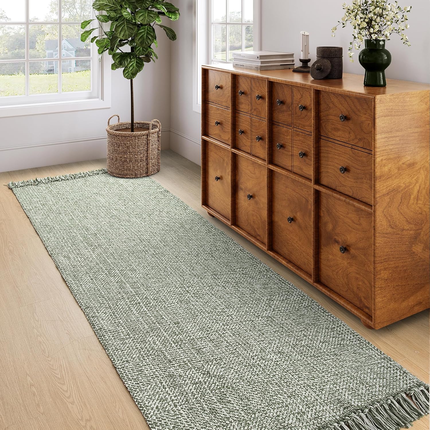 Collive 4x6 Area Rug, Natural/Black Woven Cotton Washable Modern Bedroom Rugs, Boho Dining Room Door Rug Carpet with Tassel for Living Room Nursery Room Office, Outdoor Rug for Patio Hallway Decor