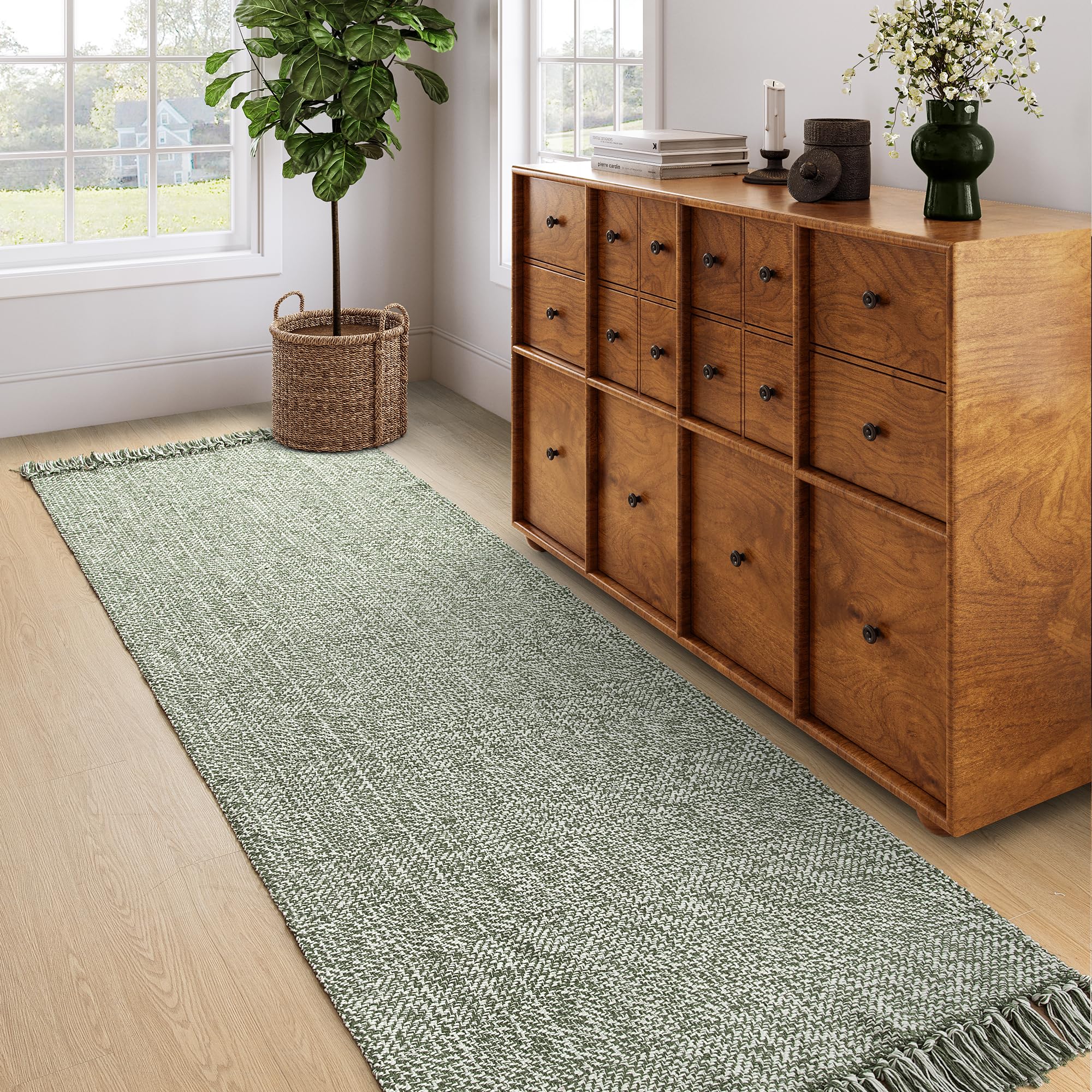 Collive Washable Area Rug 3' x 5', Modern Farmhouse Woven Kitchen Rugs, Tan/Cream Indoor Outddor Mat Braided Throw Carpet for Entryway Bedroom Nursery Laundry Living Room