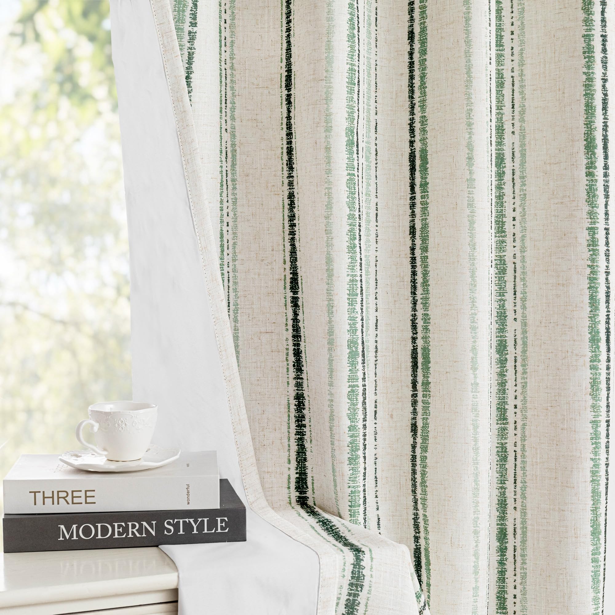 MYSKY HOME Grey Striped Linen Curtains 84 Inches Long Farmhouse Rustic for Bedroom Living Room Light Filtering Ticking Stripe Pinstripe Gray and White Patterned Drapes, Grommet, 2 Panels, 52" Wide