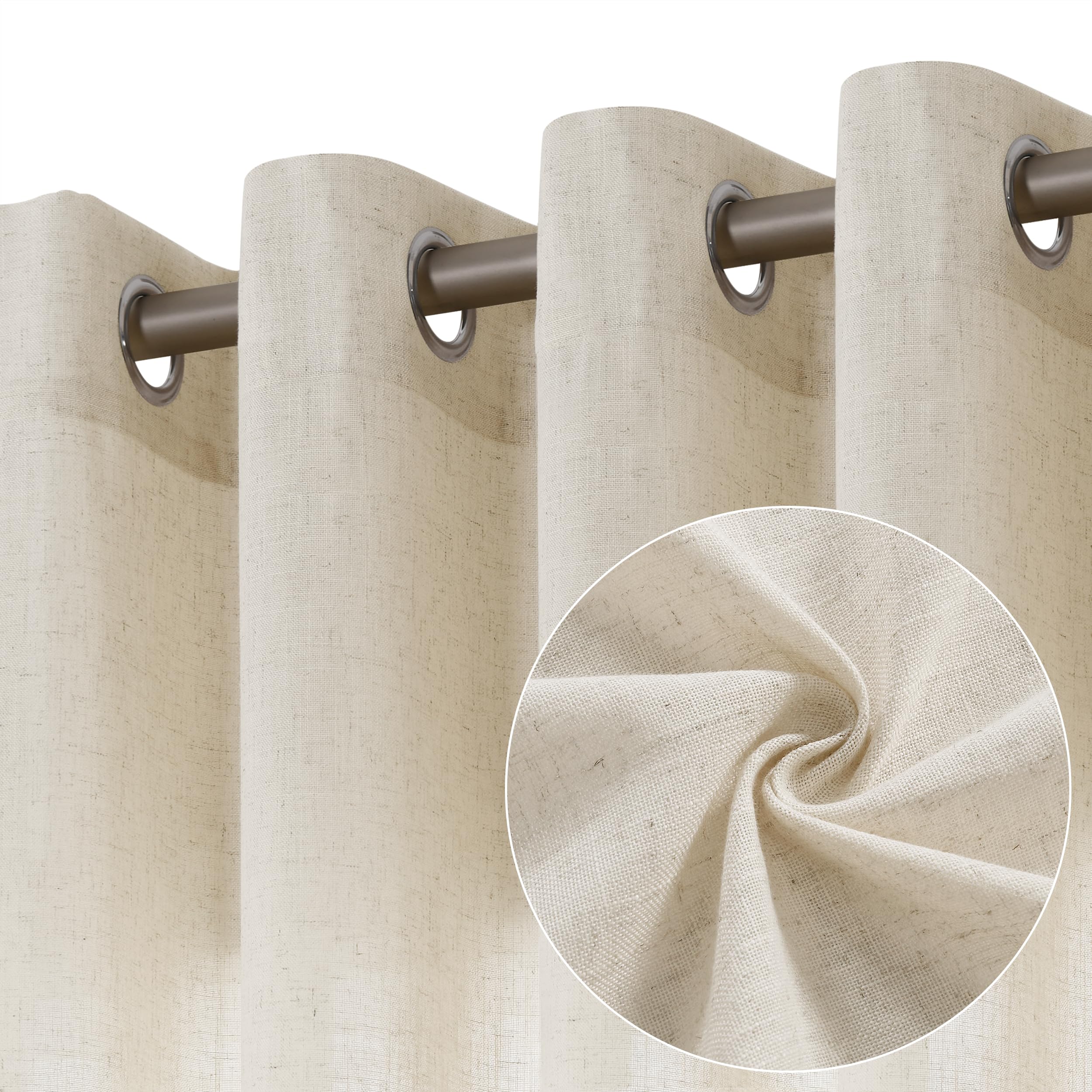 Natural Cream Linen Curtains 84 Inch Length 2 Panels for Living Room Bedroom, Light Filtering Sheer Curtains 84 Inches, Modern Farmhouse Grommet Semi Sheer Soft Privacy Drapes