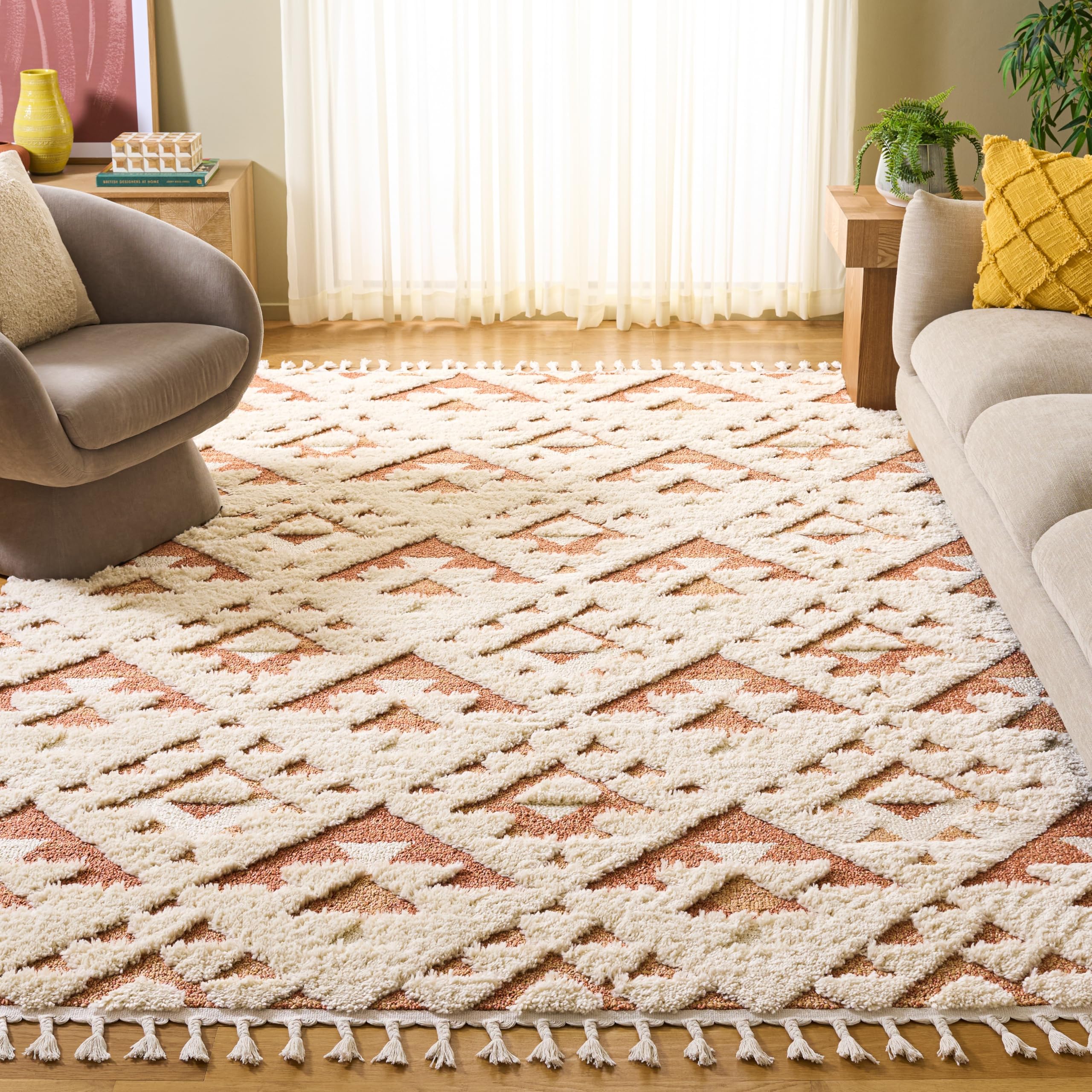 SAFAVIEH Area Rug 3x5 - Moroccan Tassel Shag Collection - Ivory, Non-Shedding & Easy to Clean, Plush High-Low Texture, Ideal for Living Room, Bedroom, Dining Space (MTS688C)