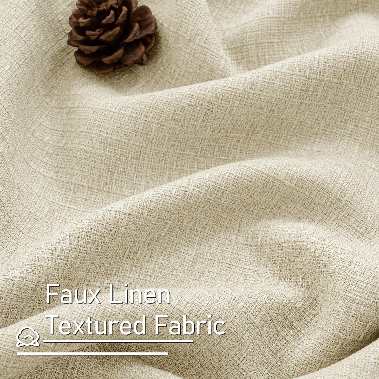 LAMIT Linen Curtains 84 inch Length 2 Panels, Grommet Thick Soft Light Filtering Curtains Privacy Living Room Window Drapes for Bedroom/Farmhouse, W52 x L84, Natural Beige