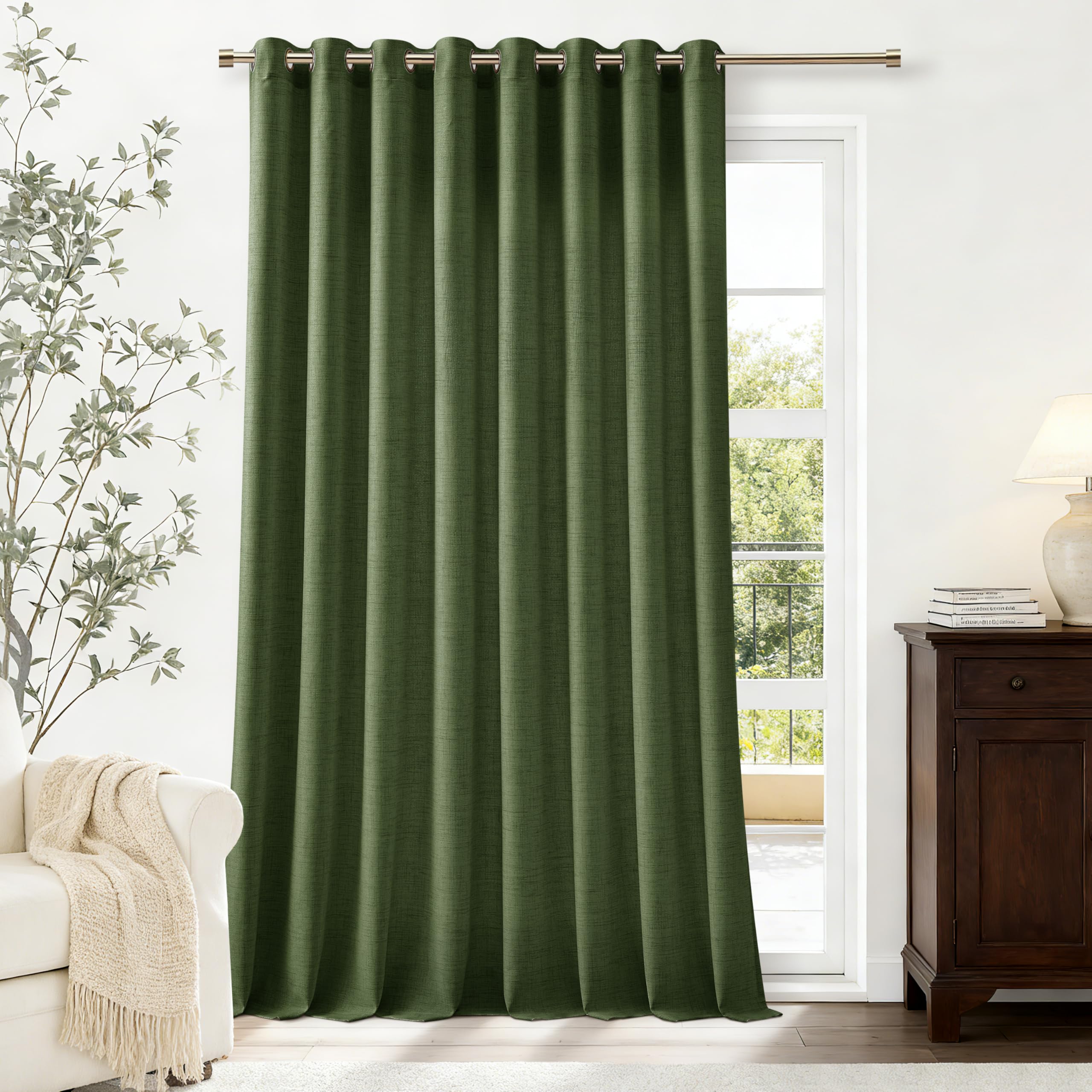 Natural Linen Curtains 96 Inches Long 2 Panels Bronze Grommet Curtain Burlap Ivory Cream Colored Light Filtering Semi Sheer Drapes Thick Linen Blend Floor to Ceiling Length Living Room 8ft