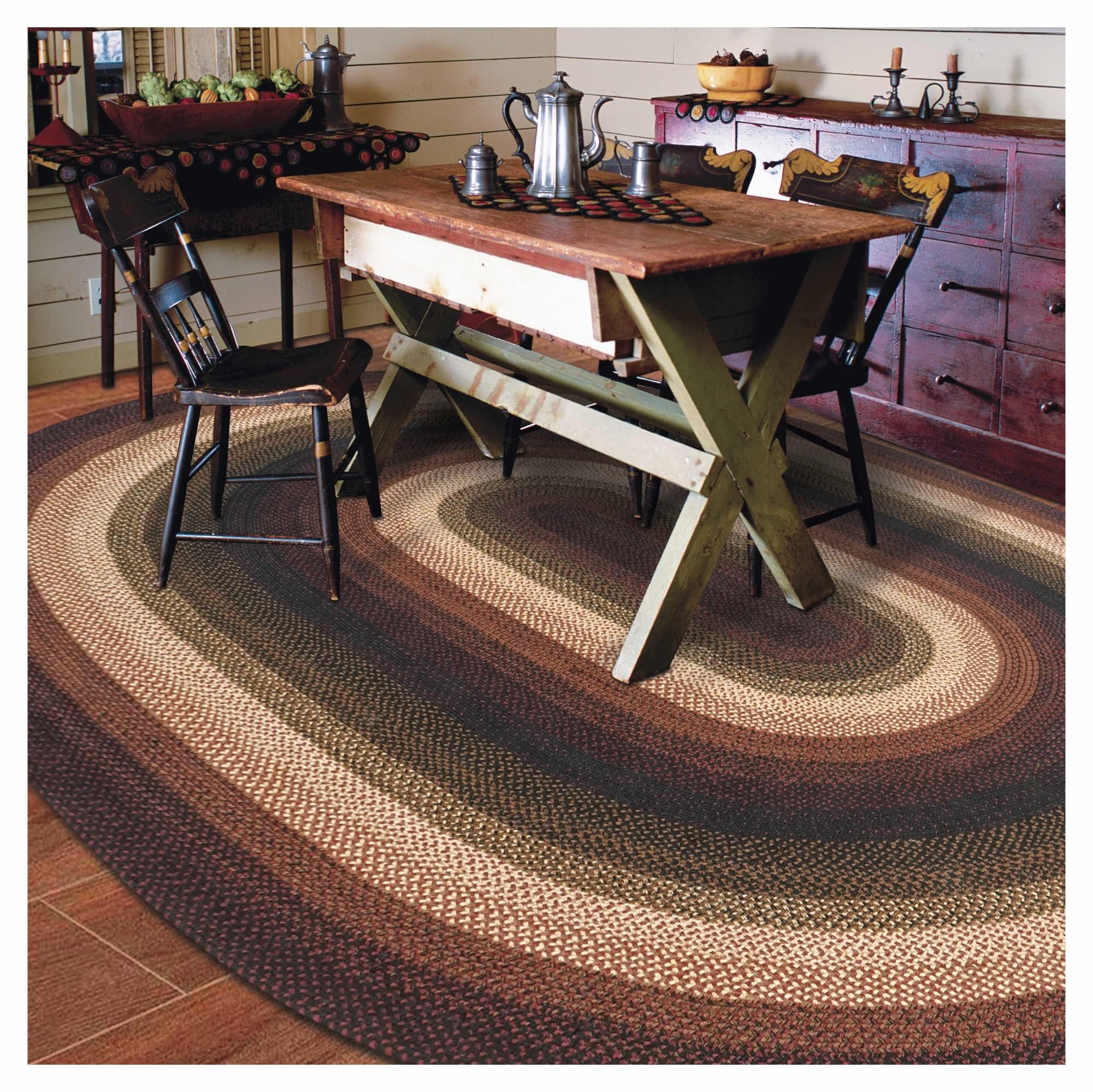 Homespice Gingerbread Black & Brown Braided Rug 20x30 - Jute Braided Kitchen Rugs for Country, Primitive Decor, Reversible, Pet-Friendly, Durable & Easy to Maintain