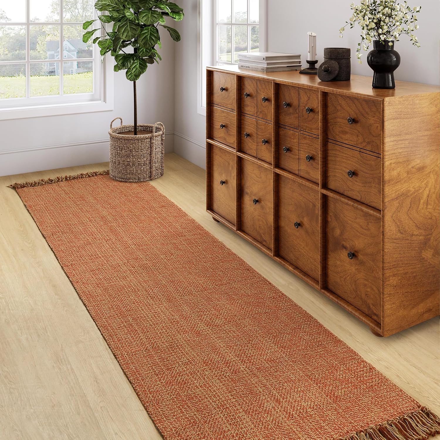 Collive 4x6 Area Rug, Natural/Black Woven Cotton Washable Modern Bedroom Rugs, Boho Dining Room Door Rug Carpet with Tassel for Living Room Nursery Room Office, Outdoor Rug for Patio Hallway Decor