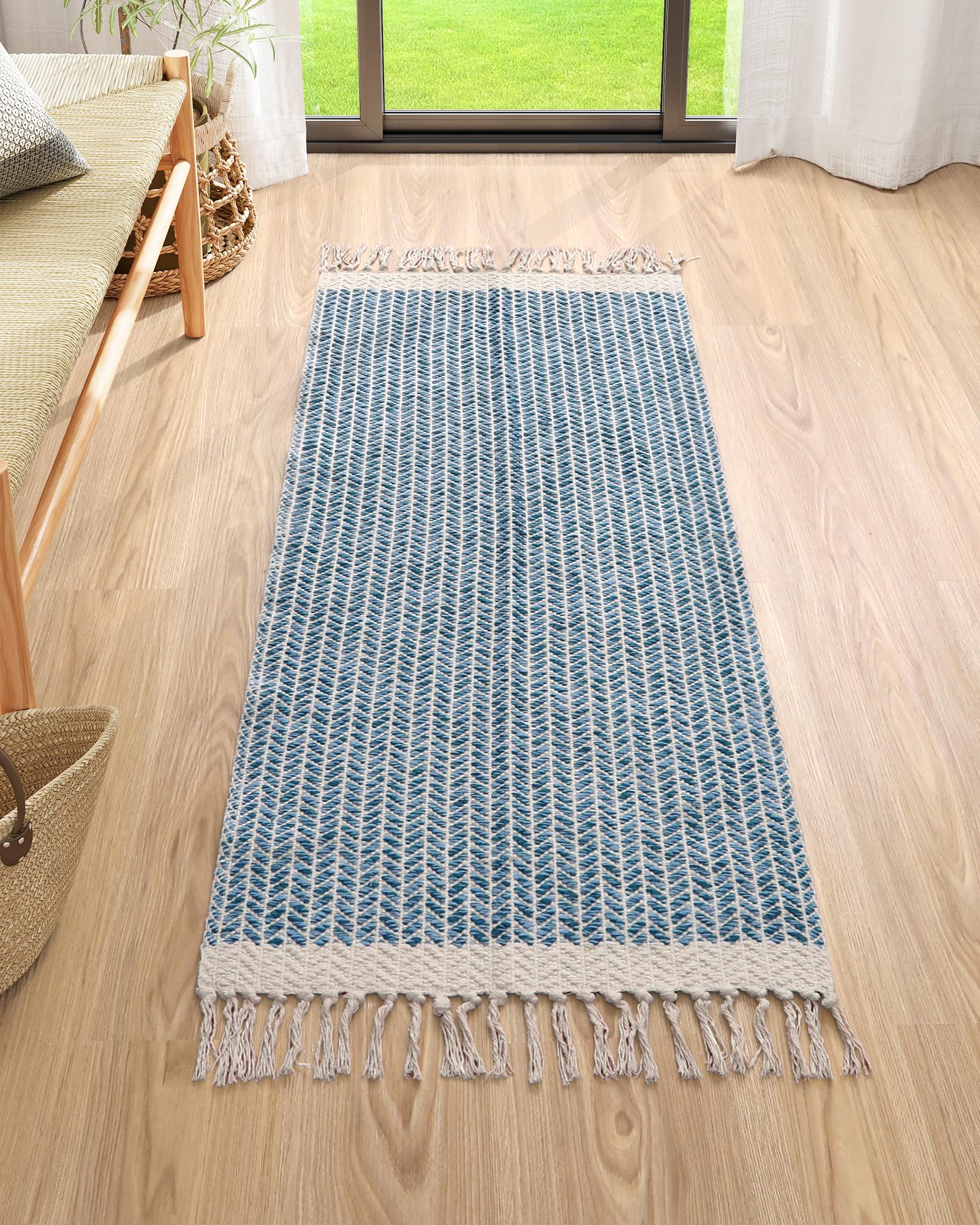 Lahome Belle Boho Hallway Runner Rug, 2x6 Laundry Room Lightweight Entry Woven Cotton Throw Mat with Tassels, Farmhouse Non Shedding Washable Black Low Pile Runner for Kitchen Bathroom