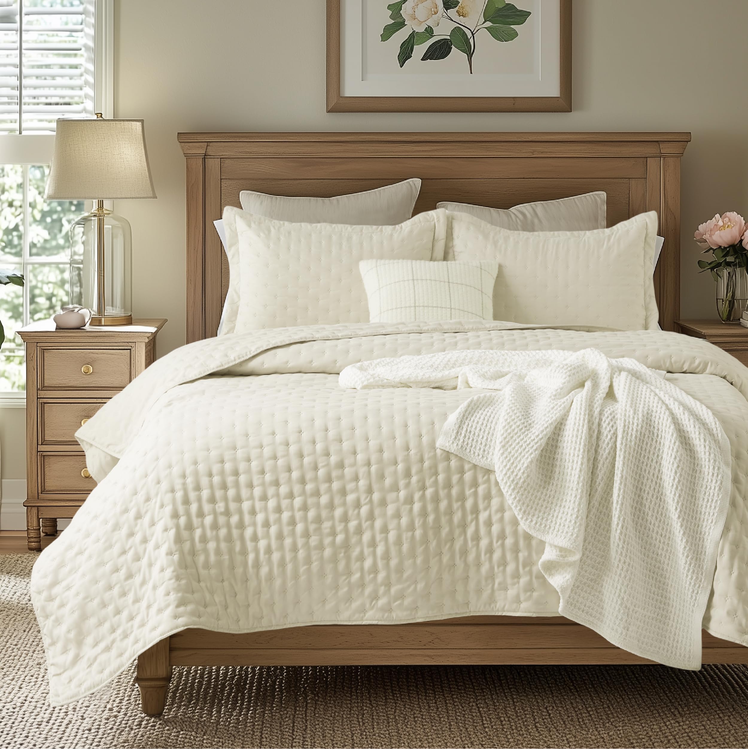 Bedsure King Quilt - Linen Bedspread King Size & Lightweight Comforter, Modern Farmhouse Coverlet with Clover Pattern, Ultra Soft All-Season Bedding, 106 x 96 Inches | Stitch-Free Quilting, Ultra Soft, Lightweight, Machine Washable, Pet-Friendly