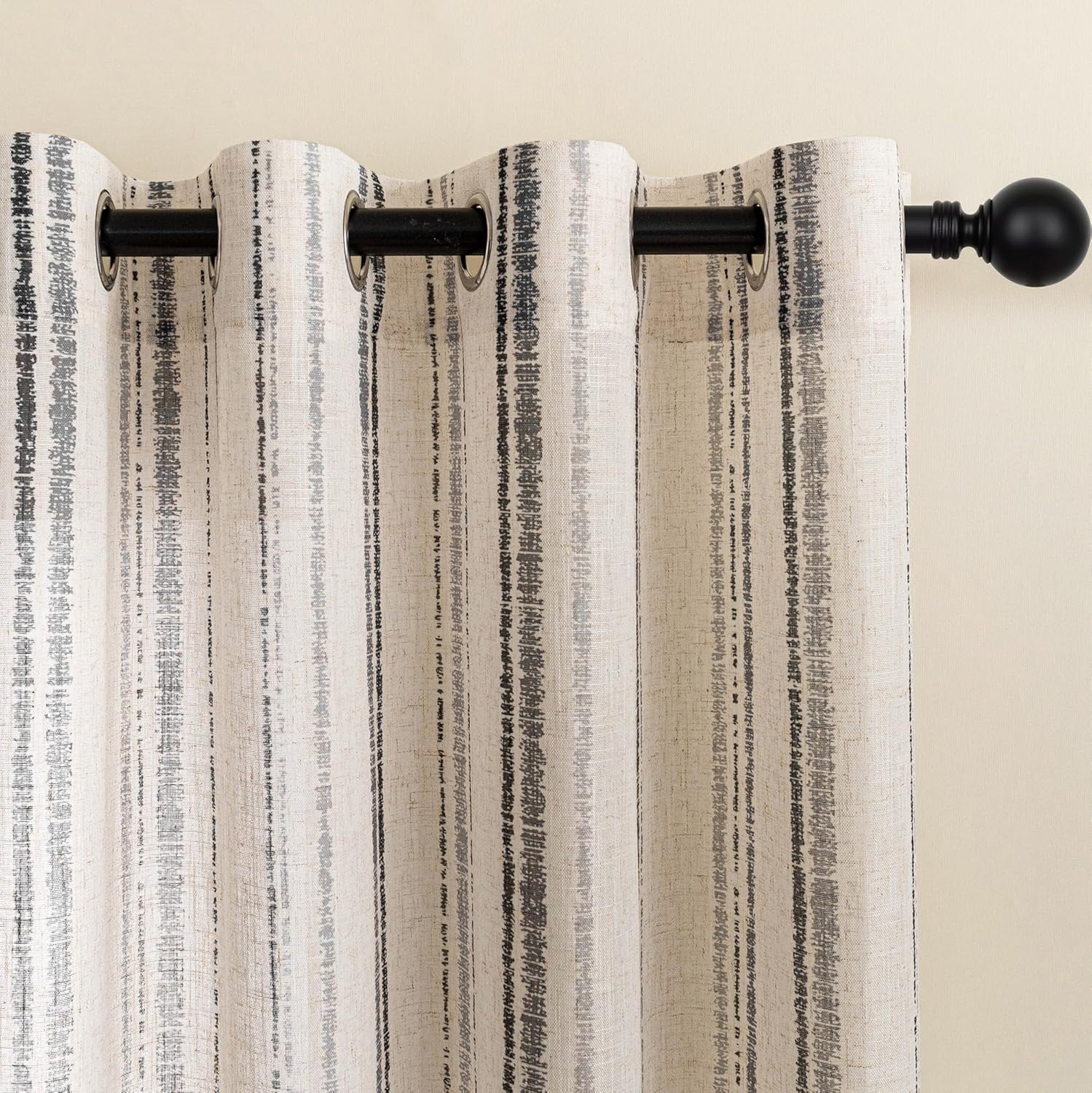 MYSKY HOME Grey Striped Linen Curtains 84 Inches Long Farmhouse Rustic for Bedroom Living Room Light Filtering Ticking Stripe Pinstripe Gray and White Patterned Drapes, Grommet, 2 Panels, 52" Wide