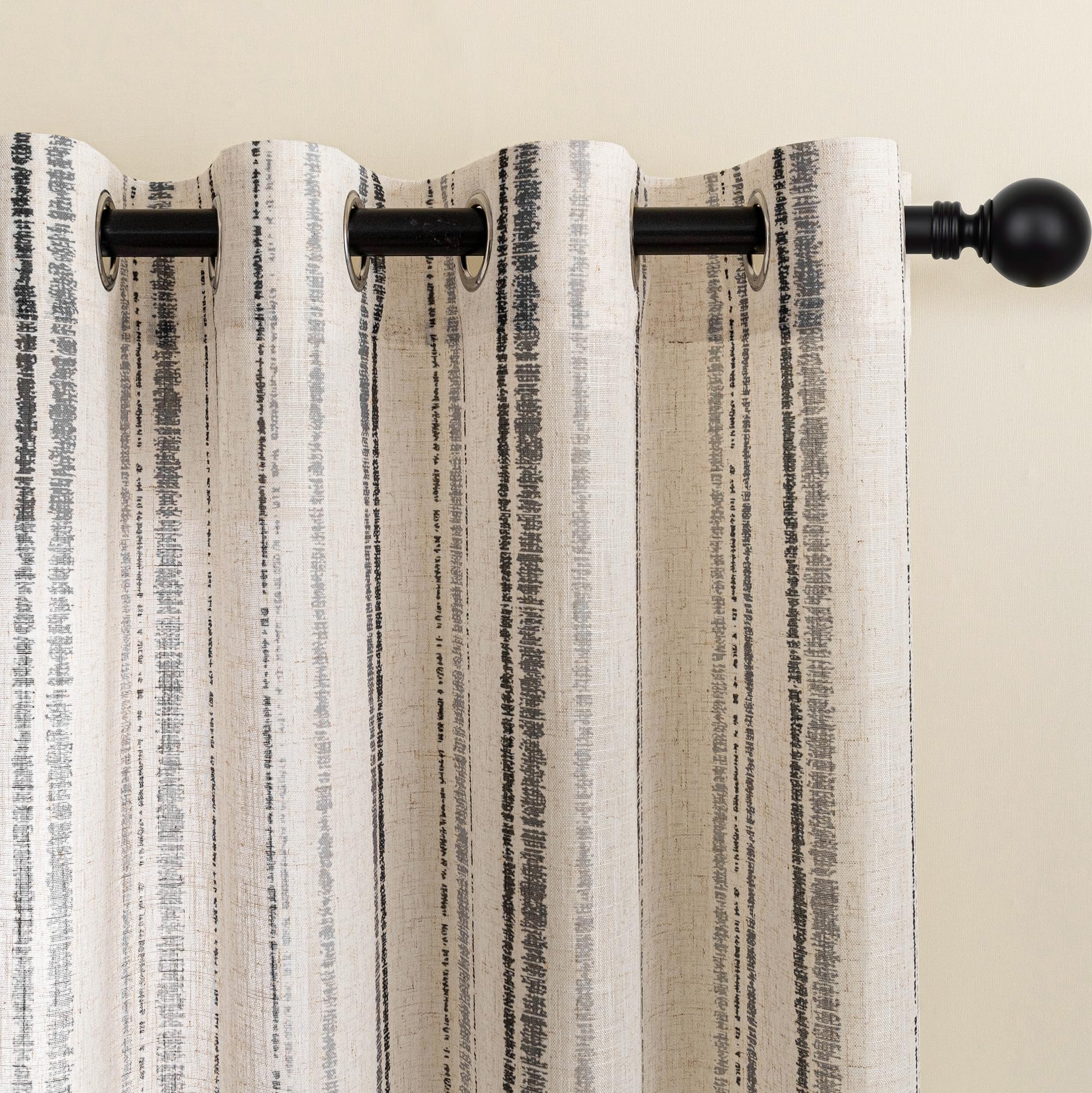 MYSKY HOME Grey Striped Linen Curtains 84 Inches Long Farmhouse Rustic for Bedroom Living Room Light Filtering Ticking Stripe Pinstripe Gray and White Patterned Drapes, Grommet, 2 Panels, 52" Wide
