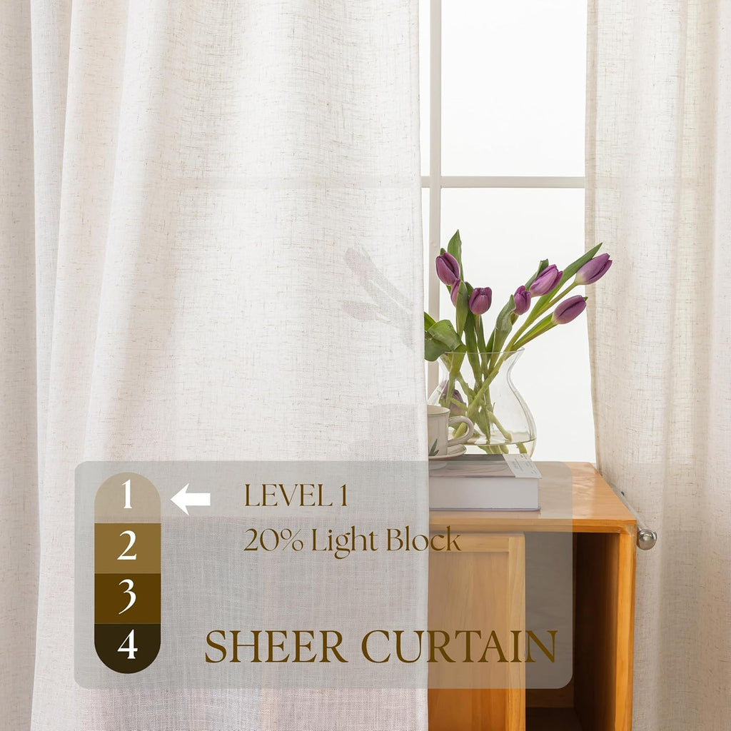 VOILYBIRD Palma Natural Linen Blended Sheer Curtains 84 Inches Long Bronze Grommet for Bedroom (Natural, 52" W x 84" L, 2 Panels)