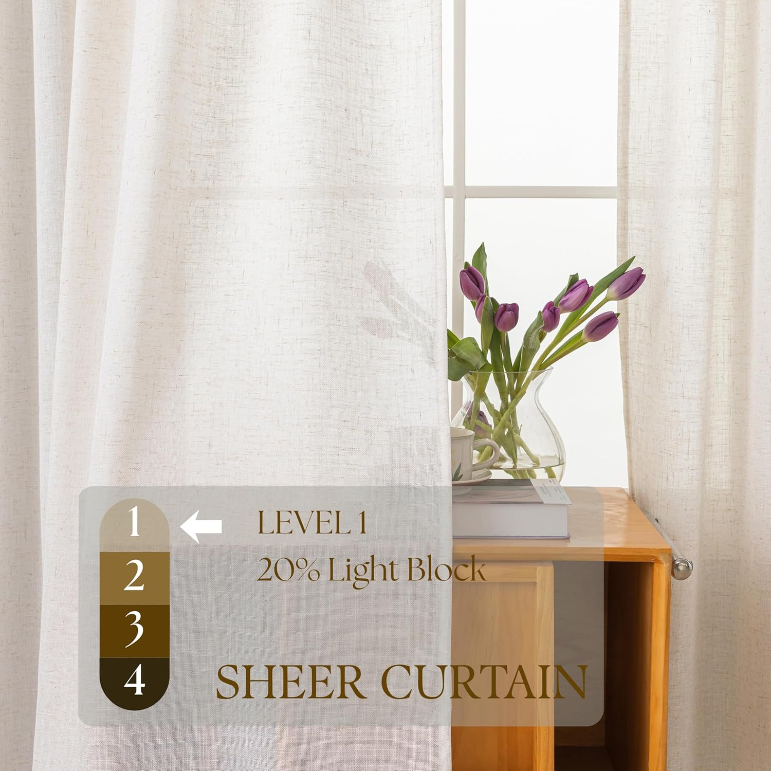 VOILYBIRD Palma Natural Linen Blended Sheer Curtains 84 Inches Long Bronze Grommet for Bedroom (Natural, 52" W x 84" L, 2 Panels)