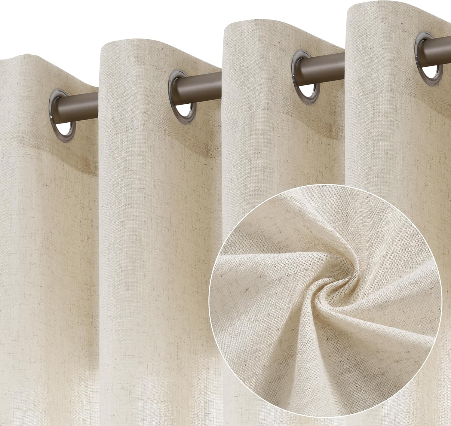 Natural Cream Linen Curtains 84 Inch Length 2 Panels for Living Room Bedroom, Light Filtering Sheer Curtains 84 Inches, Modern Farmhouse Grommet Semi Sheer Soft Privacy Drapes